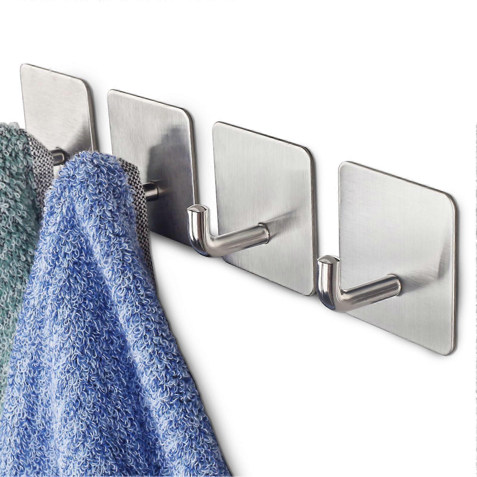 Adhesive Hooks Heavy Duty Stick On Wall Towel Door Waterproof Stainless Steel Holder For Hanging Clothes Bathroom Hooks 5-Pack