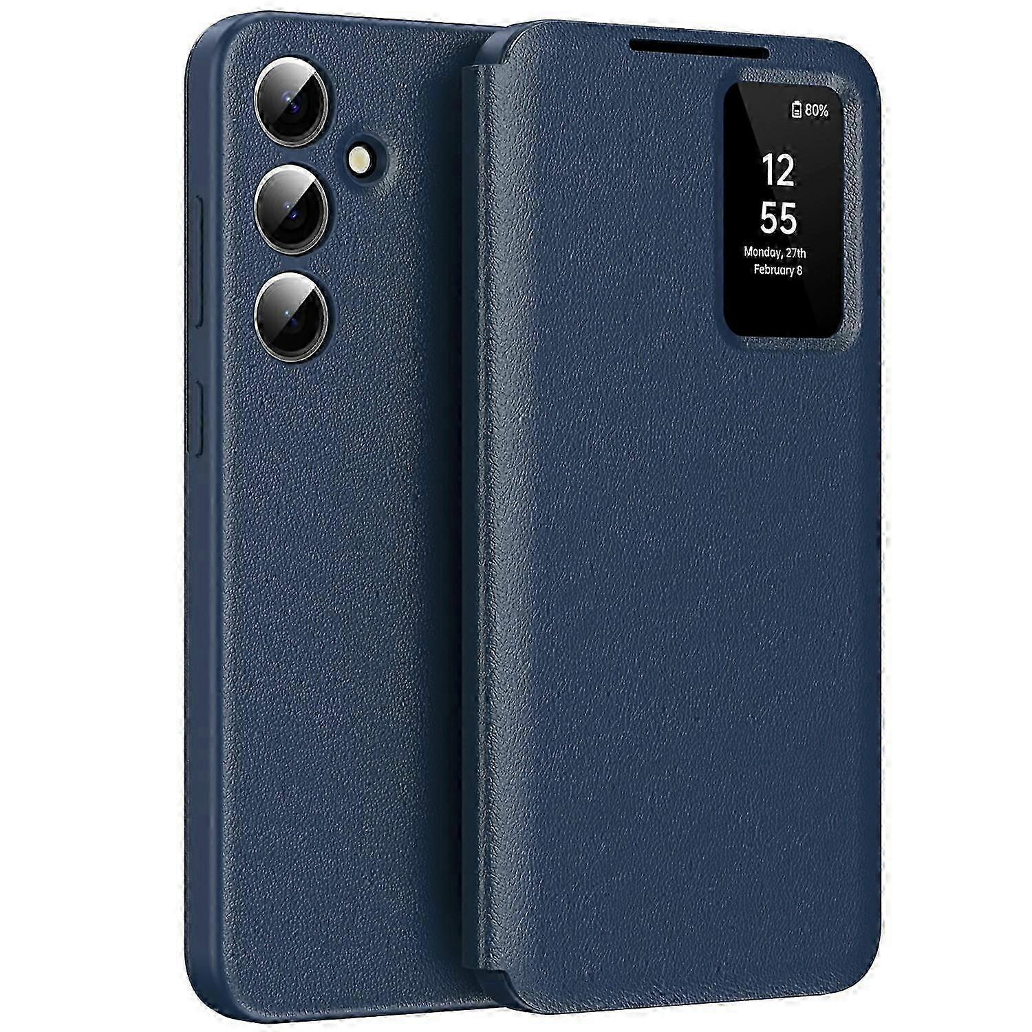 Leather Phone Case with Card Slot and View Window for Galaxy A56 5G - Protective Cover