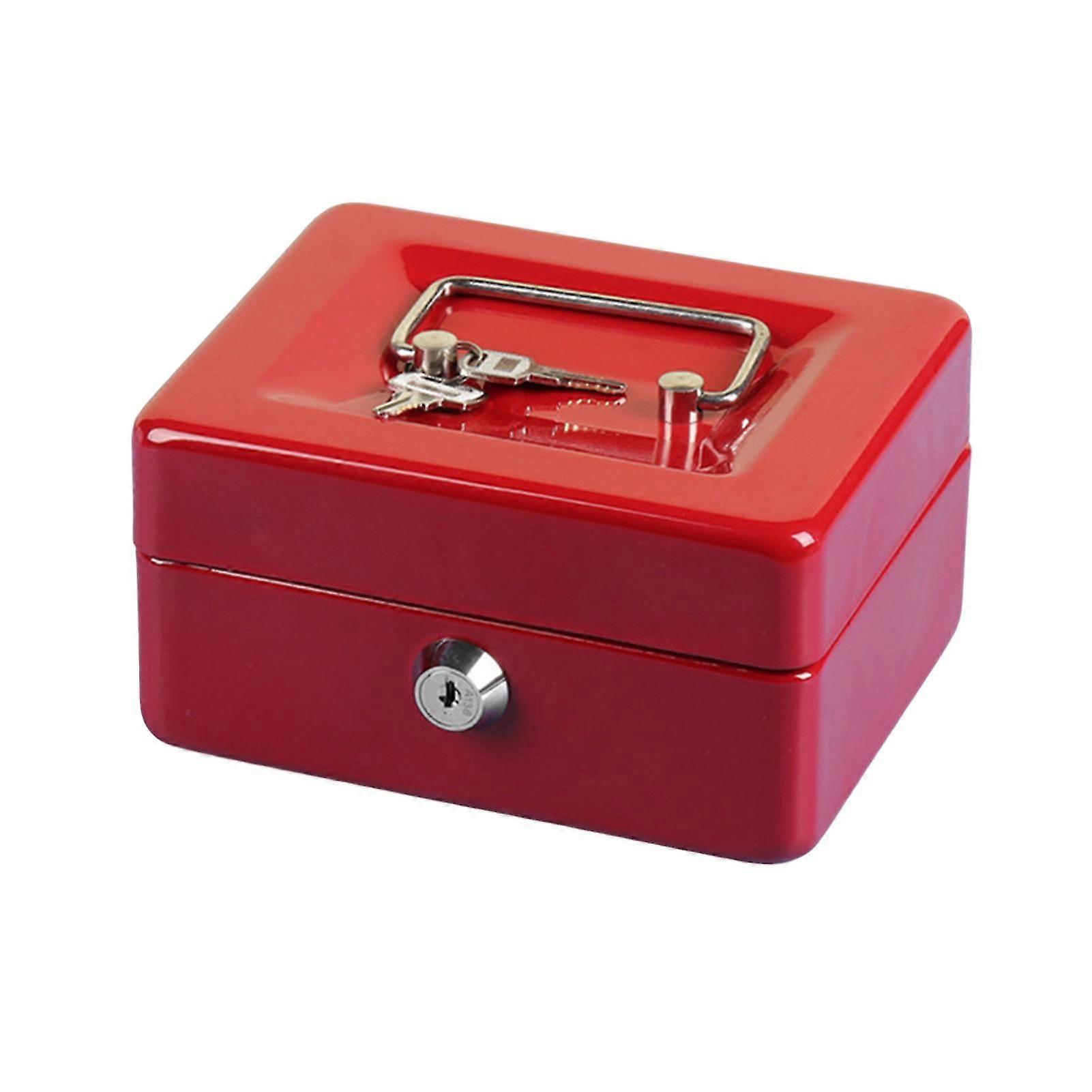 Large 6-Grid Metal Cash Drawer with Key - Red