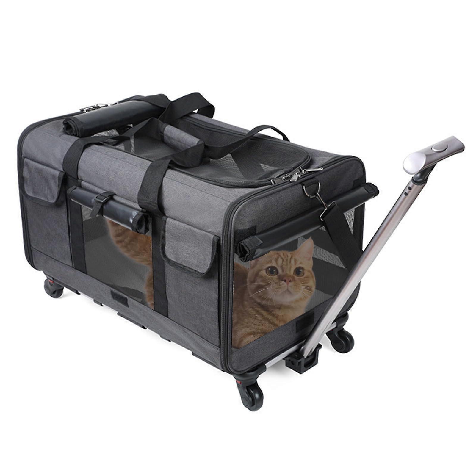 Wheeled Cat Carrier Bag, Breathable Pet Carrier for Two Cats, Foldable Travel Box