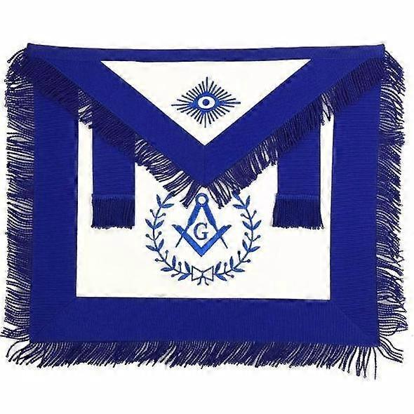 Masonic Blue Lodge Master Mason Apron Machine Embroidery With Fringe Blue