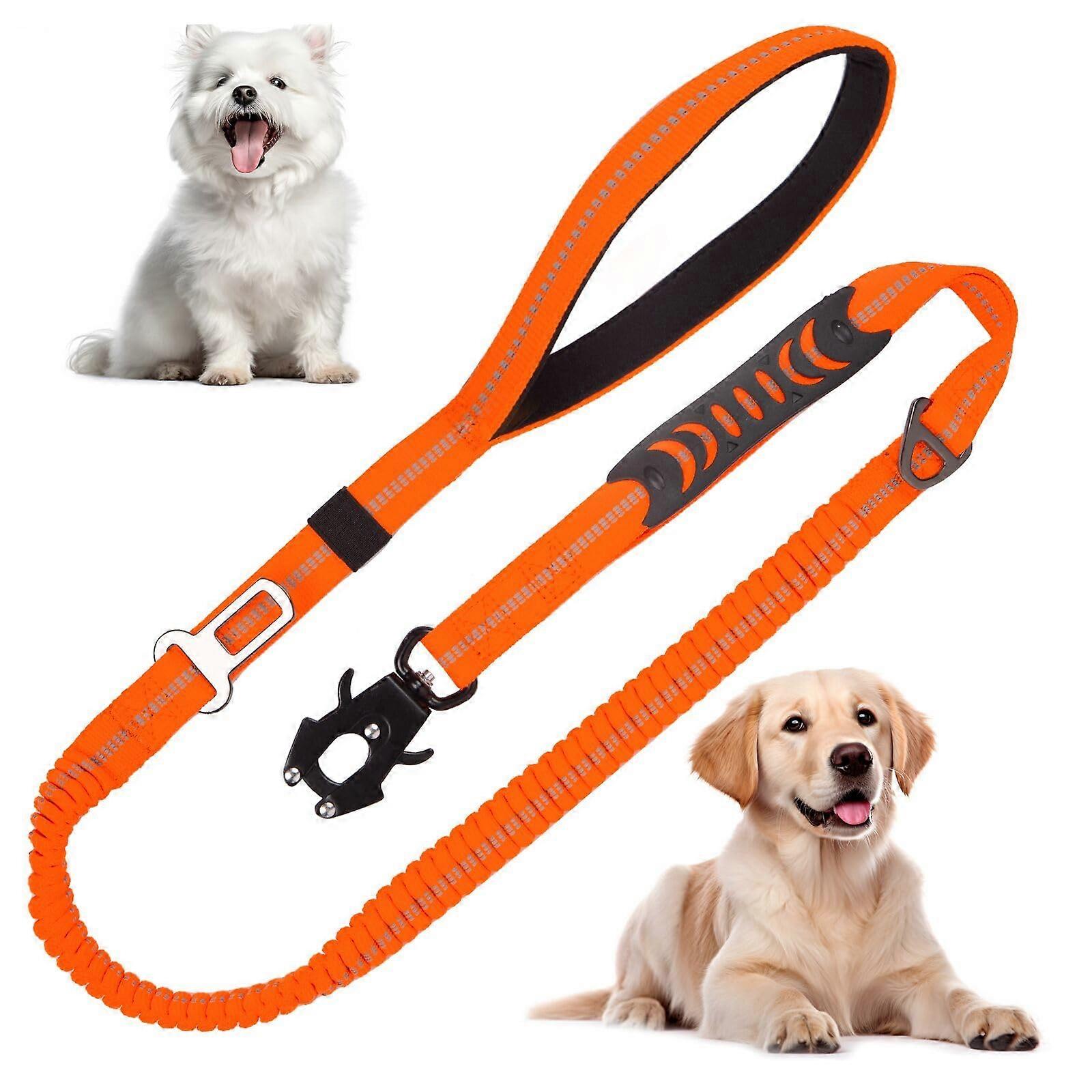 Large Dog Leash, Comfortable Padded Handle  Reflective Bungee, Nylon Lead  Orange