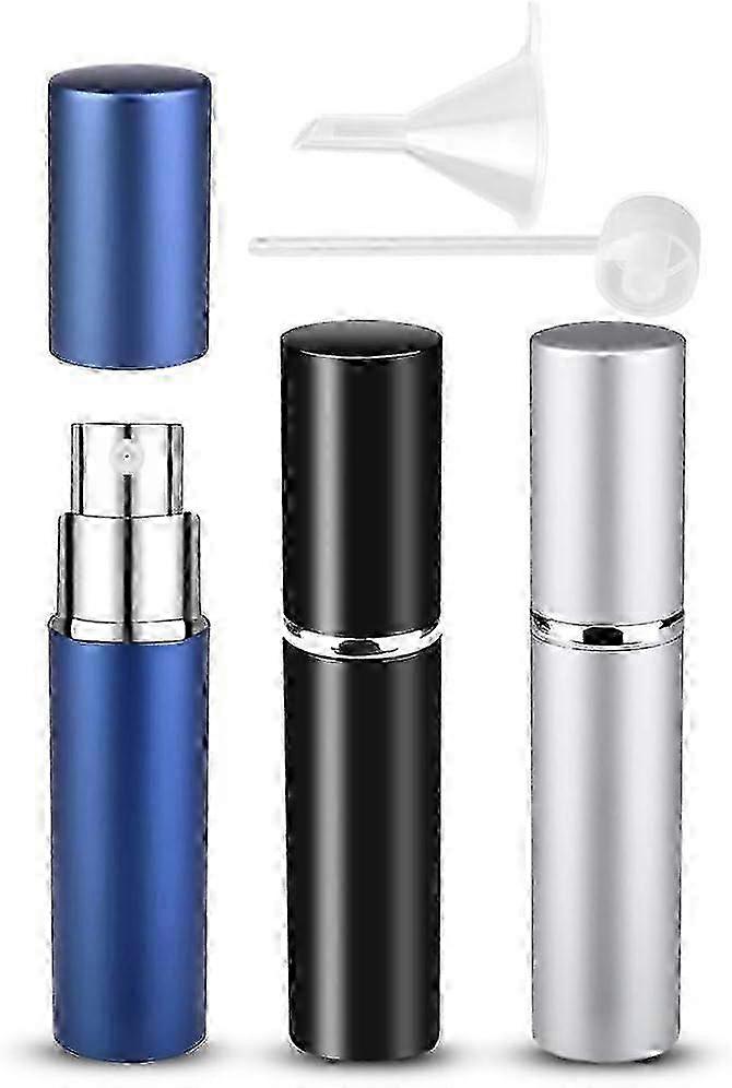 3-Pack 5ml Mini Refillable Perfume Atomiser Bottles - Travel Spray Bottles in Blue, Silver, & Black - Perfect for On-the-Go Fragrance