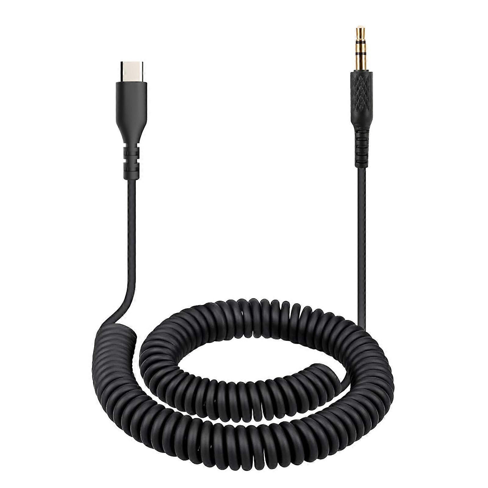 Wire Resistant Coiled Audios Cable USB C to 3.5mm Cord Reinforced Spring Design Wire Clear Acoustics for Monitor Major Multicolor