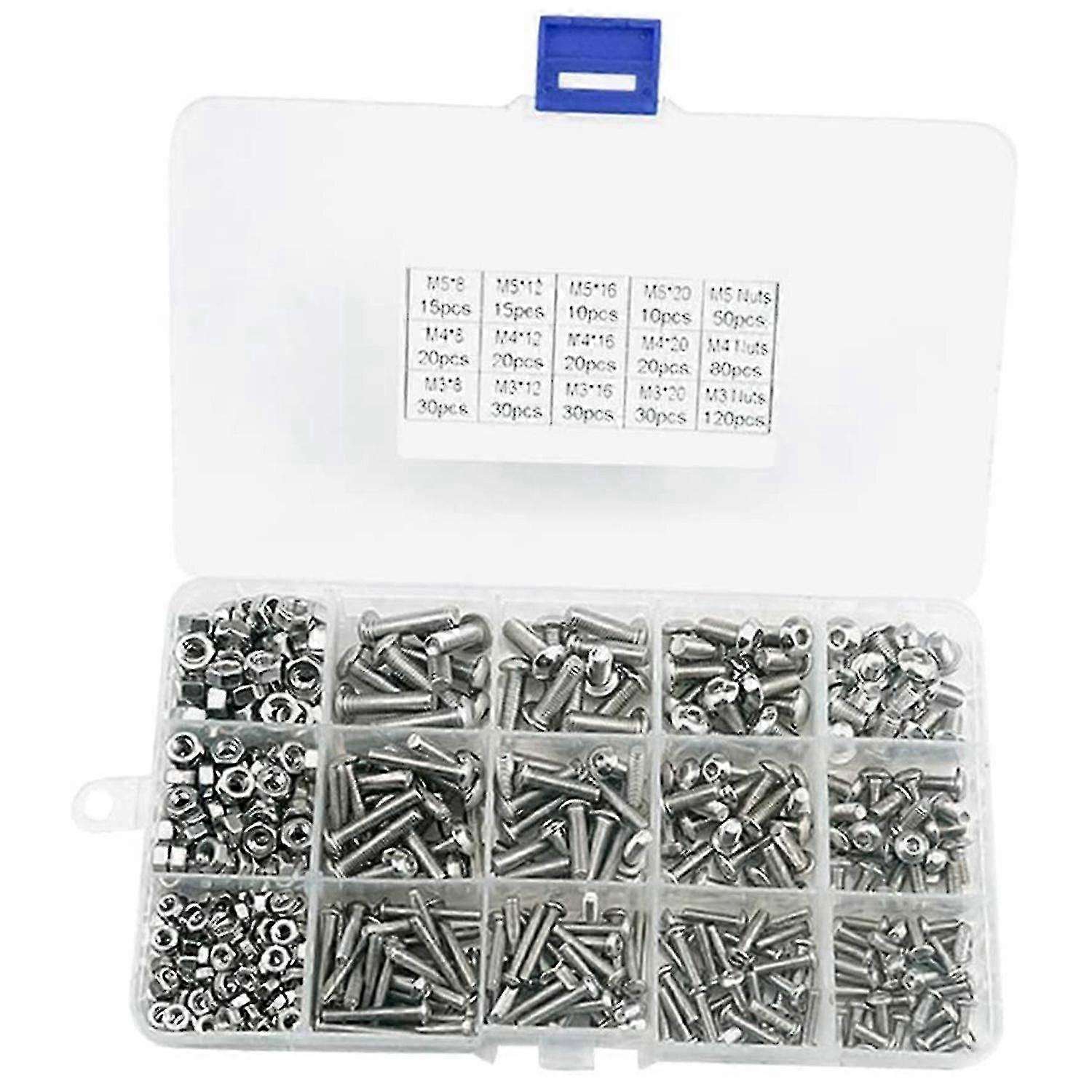 500 Pcs M3 M5 Hex Button Socket Cap Screw Nut Hexagon Metric Thread Machine Bolt Assortment Kit Set
