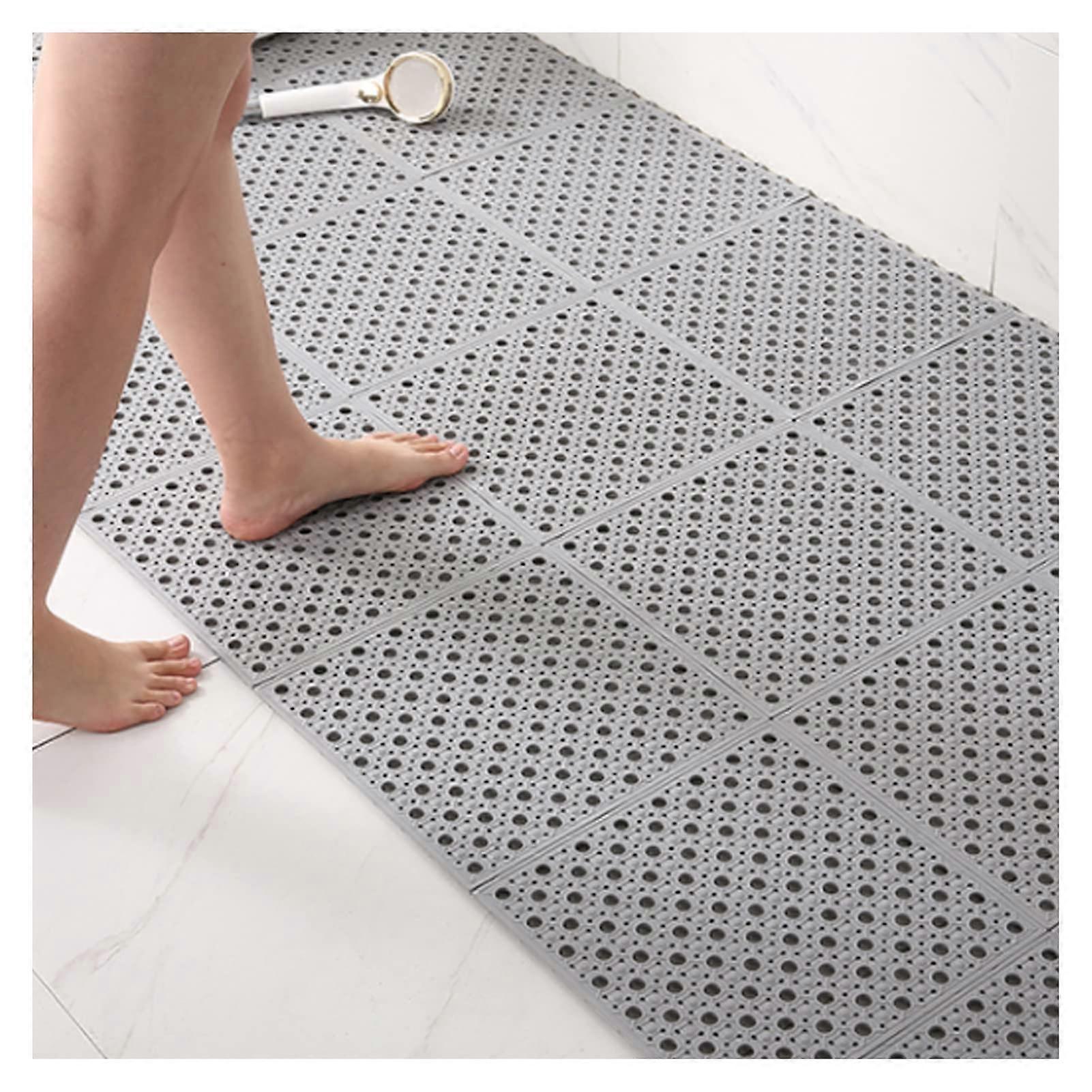 Interlocking modular floor tiles, nonslip plastic for wet areas, 30 x 30 cm, 10 gray.