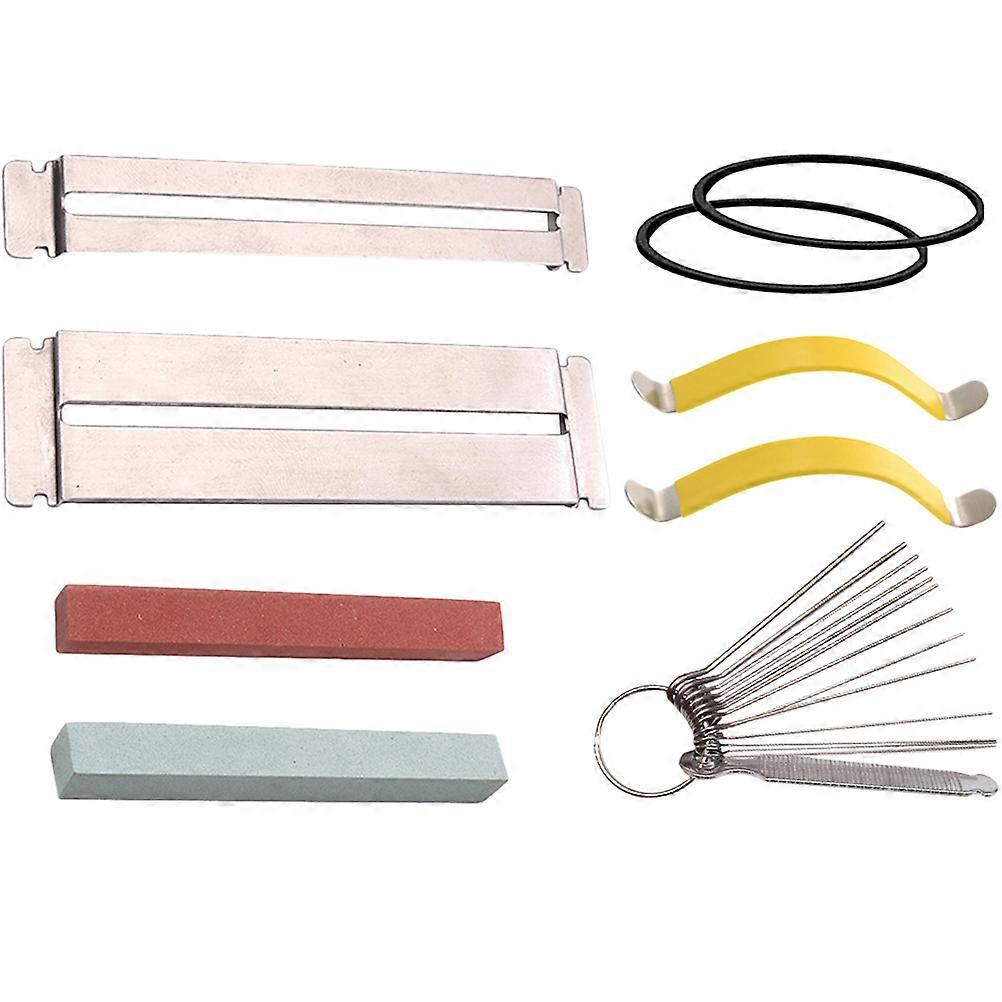 Guitar Repair Tool Kit with Assorted Color Metal Tools Including Spreaders Guards and Grindstones 1