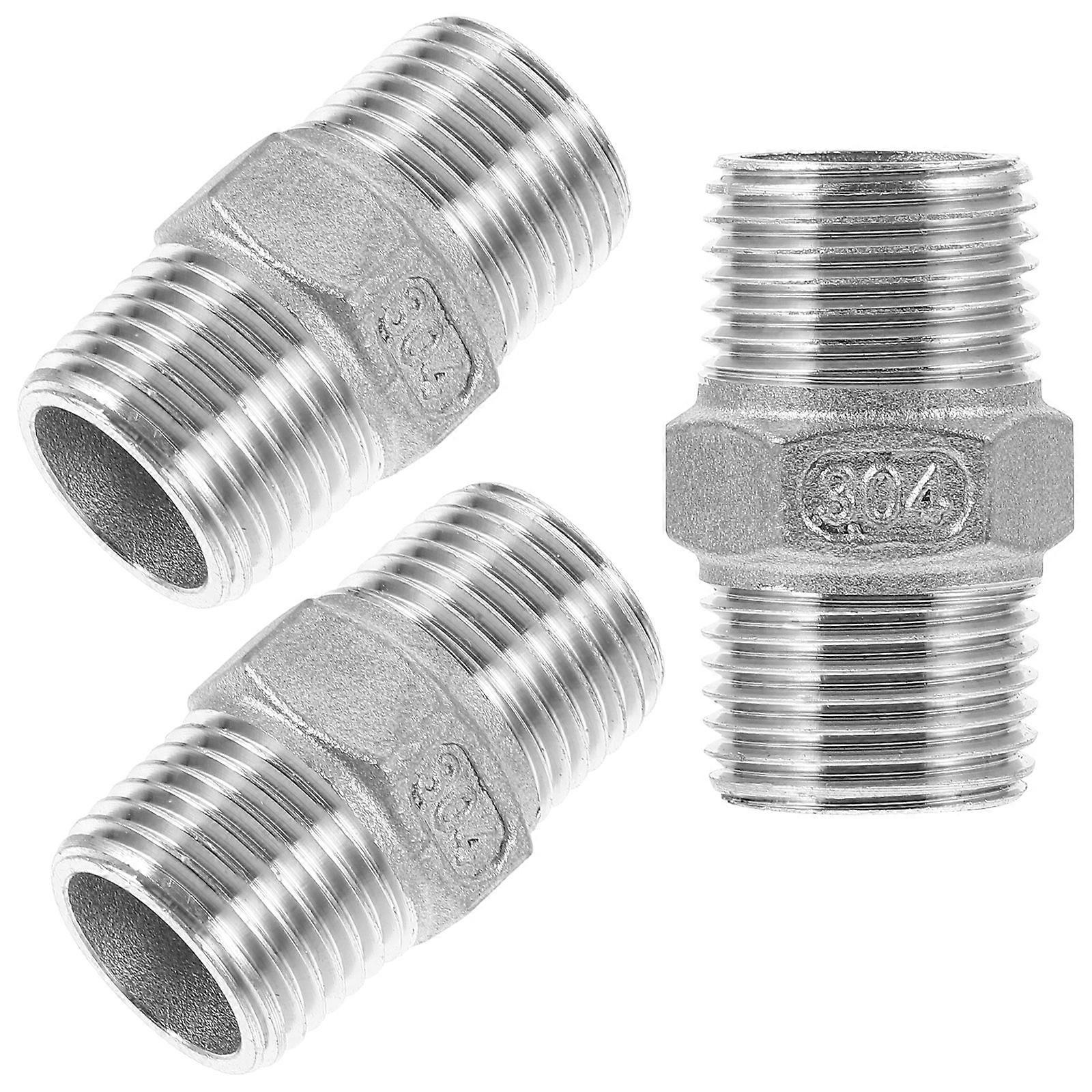 Hose Fittings Adaptor For Water Pipe 3Pcs 1/2 Inch Silver Double External Thread Design Oil and Water Pipe Adapter Engineers