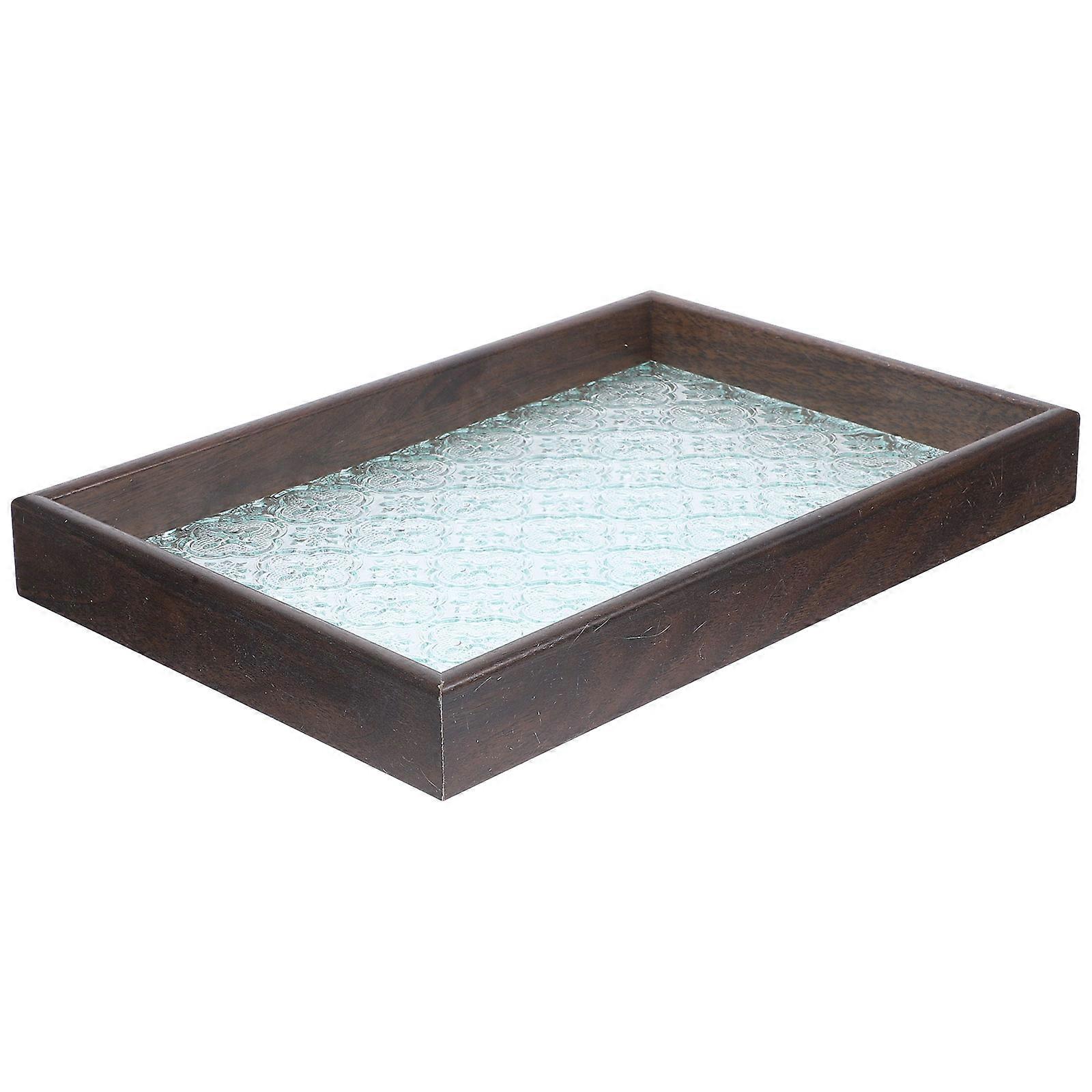 Brown Glass Tray with Flower Pattern for Home Lightweight and Versatile 7.87 x 0.39 x 7.87