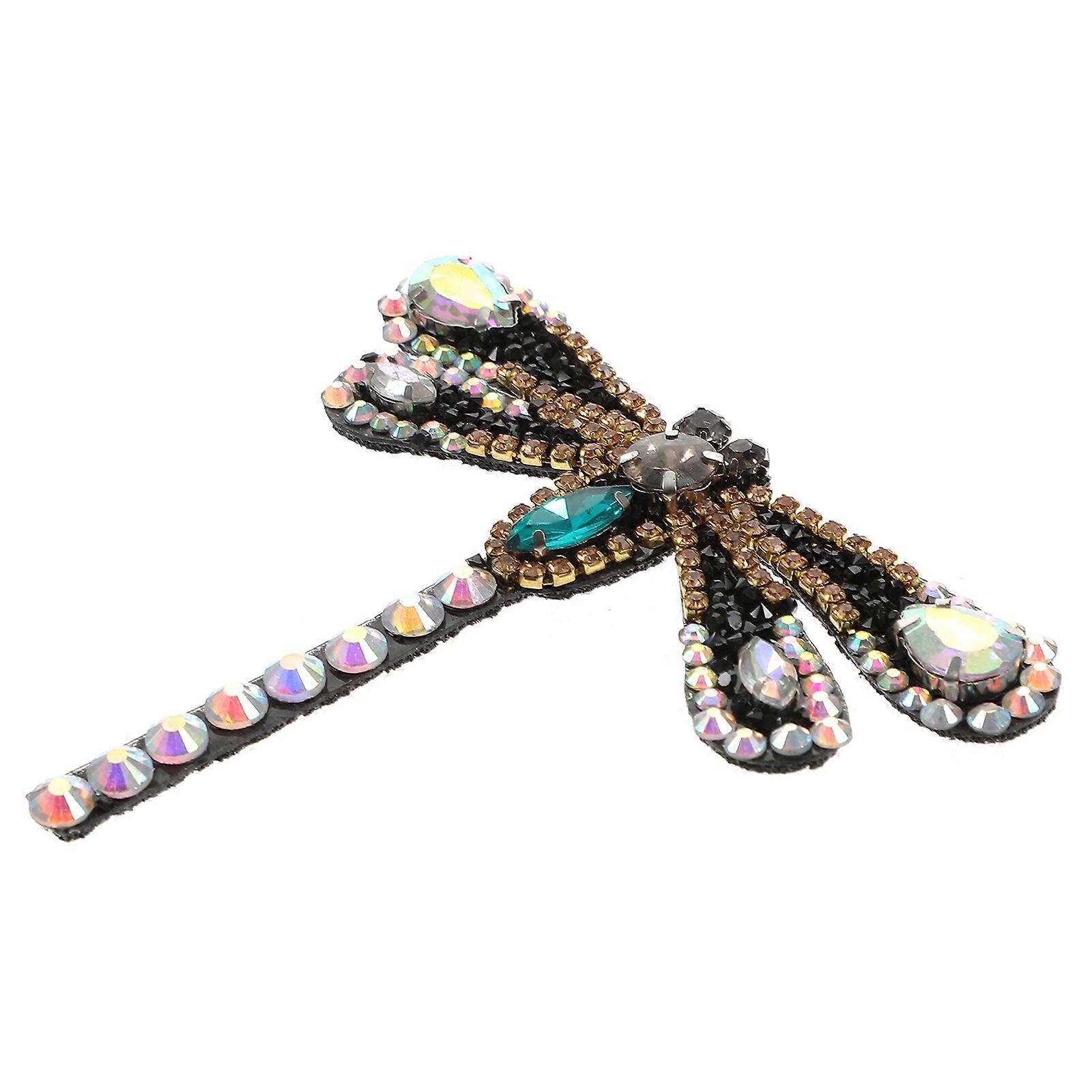 Rhinestone Patch Iron On Applique for DIY Black Dragonfly Decoration with Hot Melt Adhesive