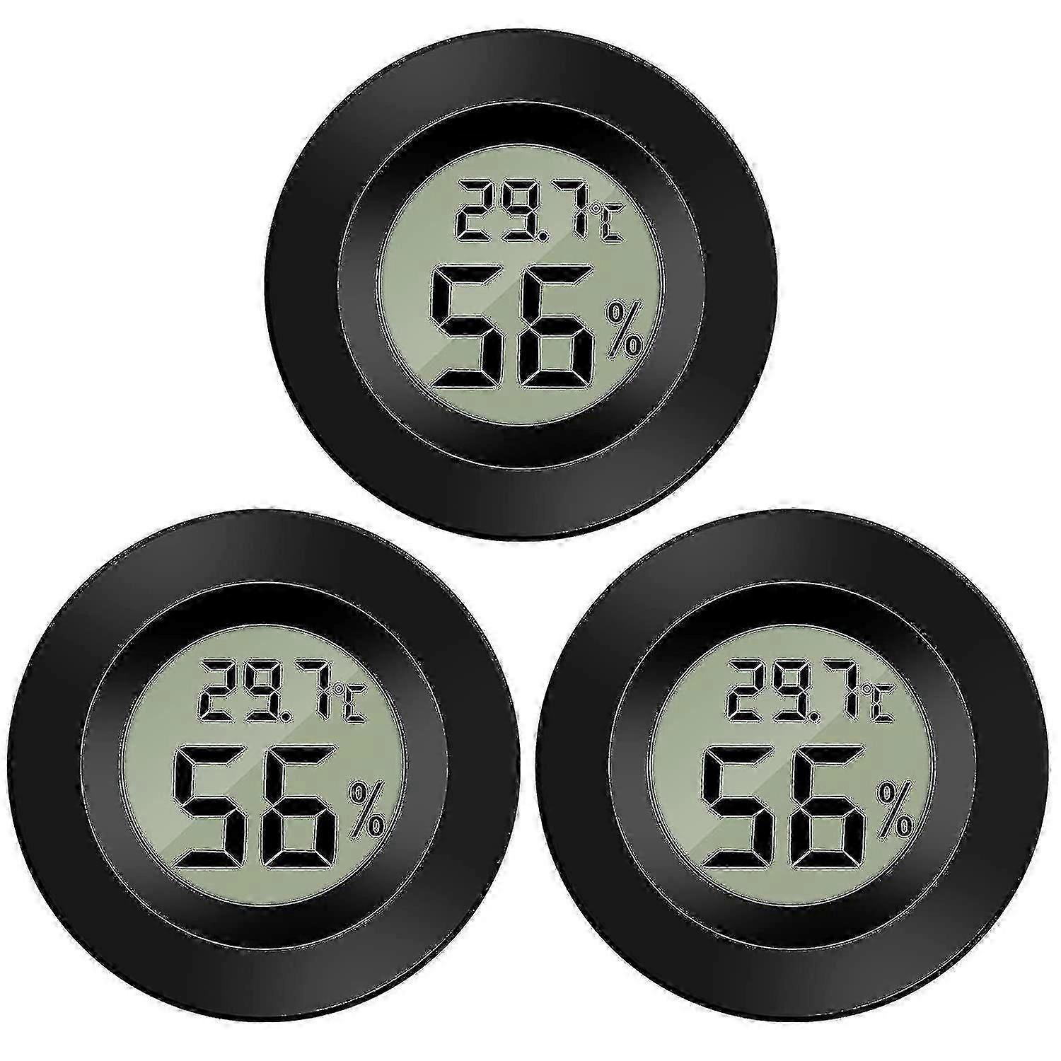 3pcs Hygrometer Thermometer Display Black