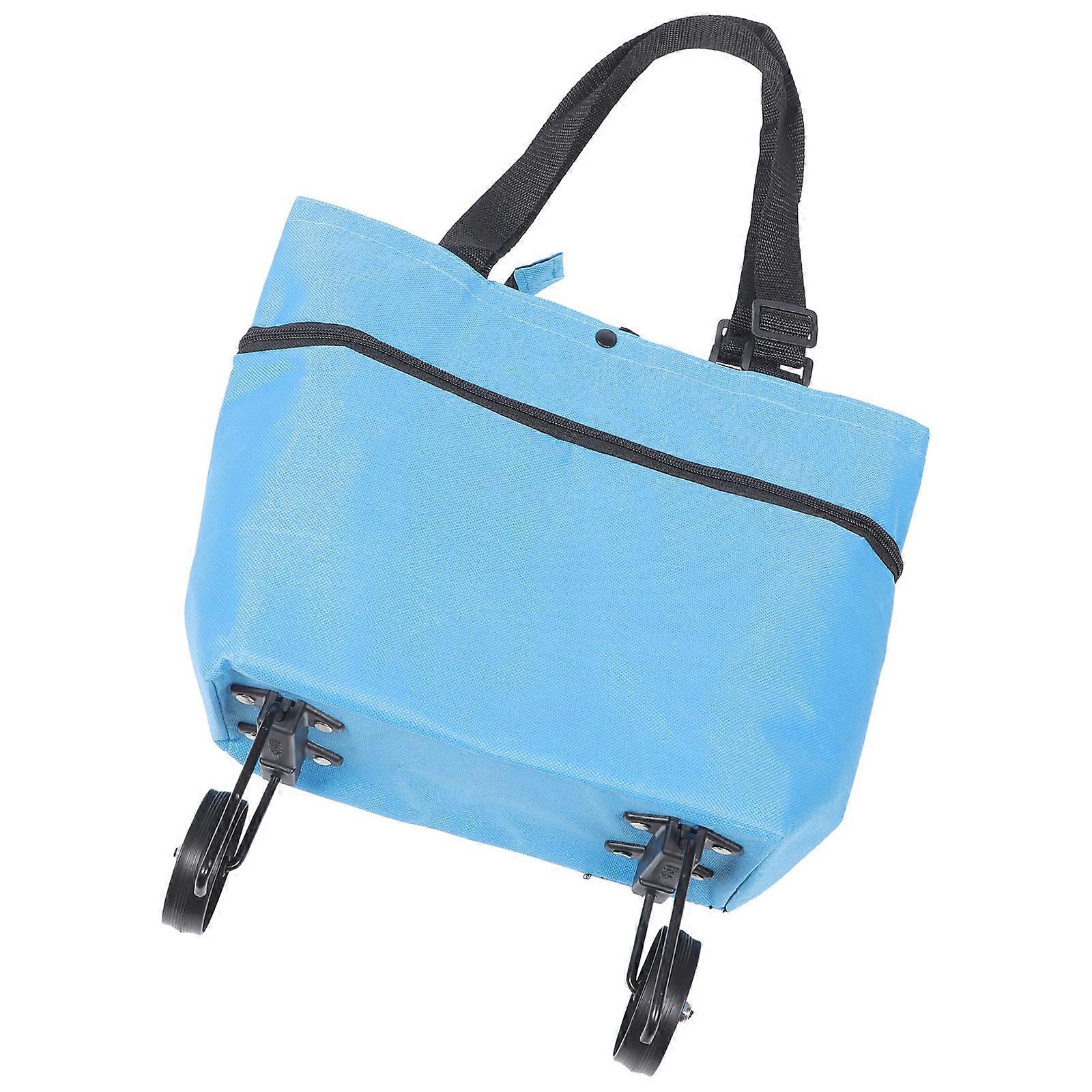 Reusable Trolley Pouch Collapsible Trolley Shopping Bag for Supermarket Blue 44x39cm Large Capacity Wheeled Design 1Set