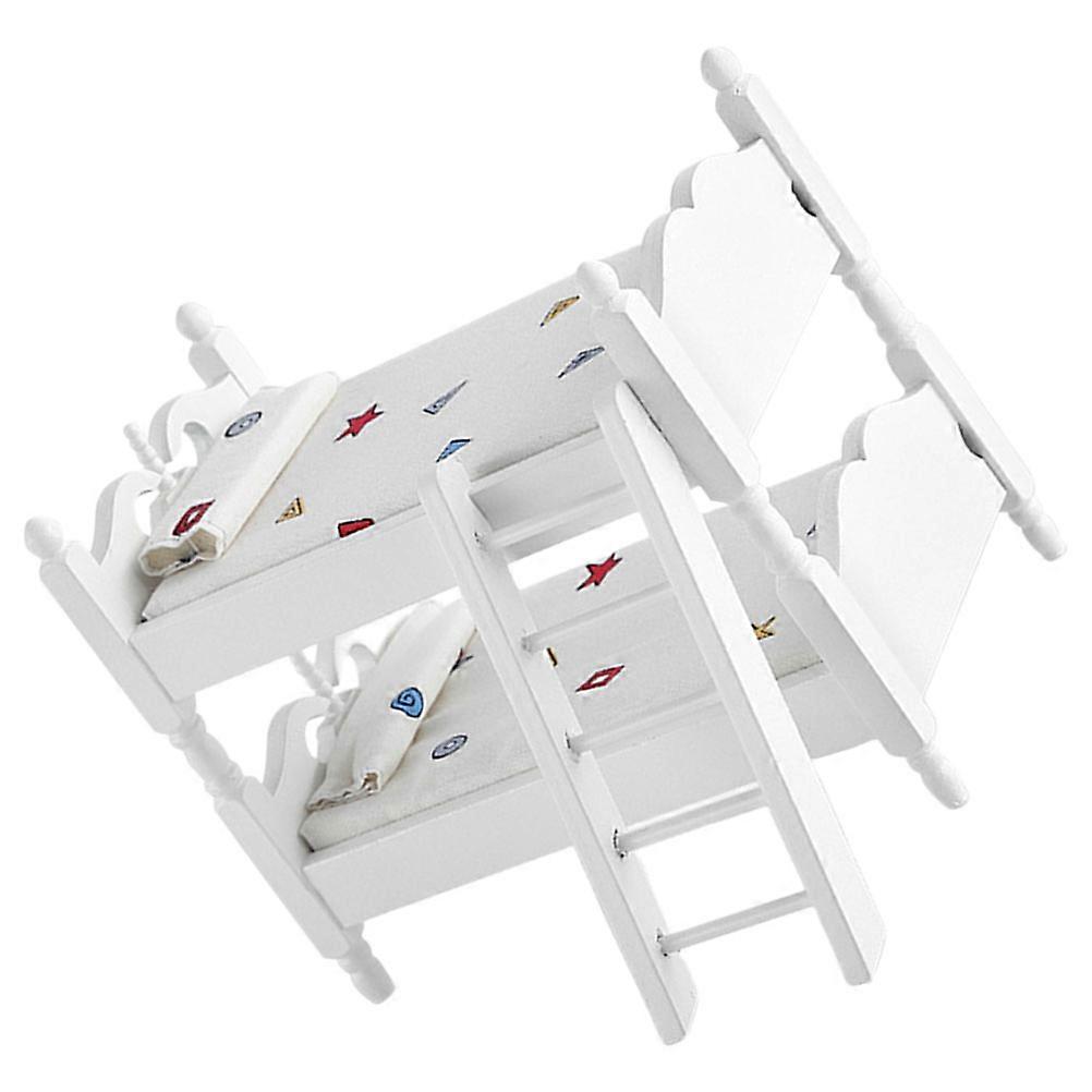 1 Set Mini Wooden Sleeping Bunk Bed Model 1/12 Scale Pretend Play Toy Doll House Decor