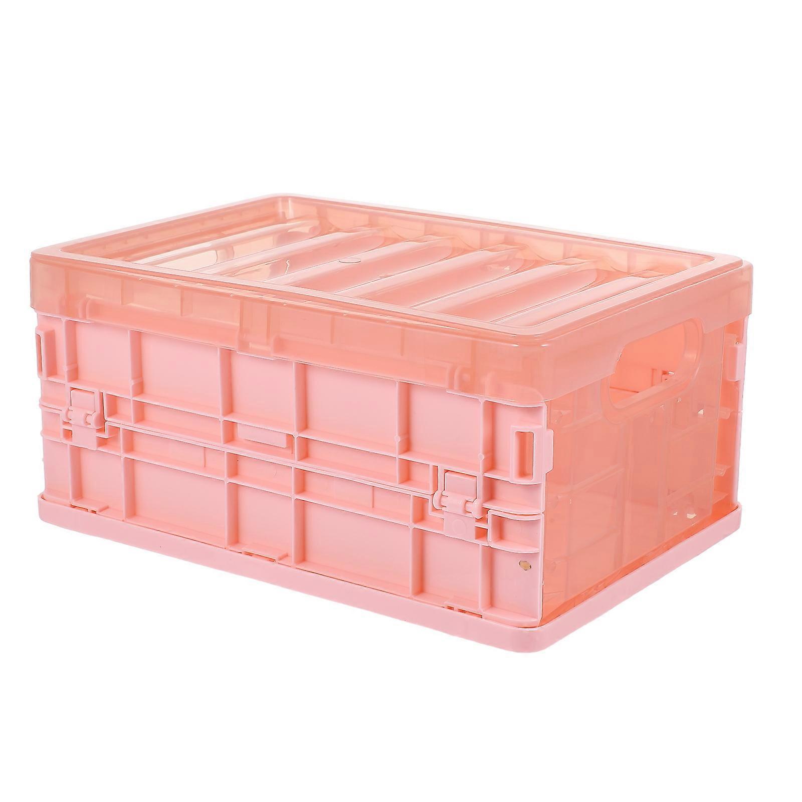Pink Plastic Storage Box with Lid Foldable for Kitchen Bathroom Organization
