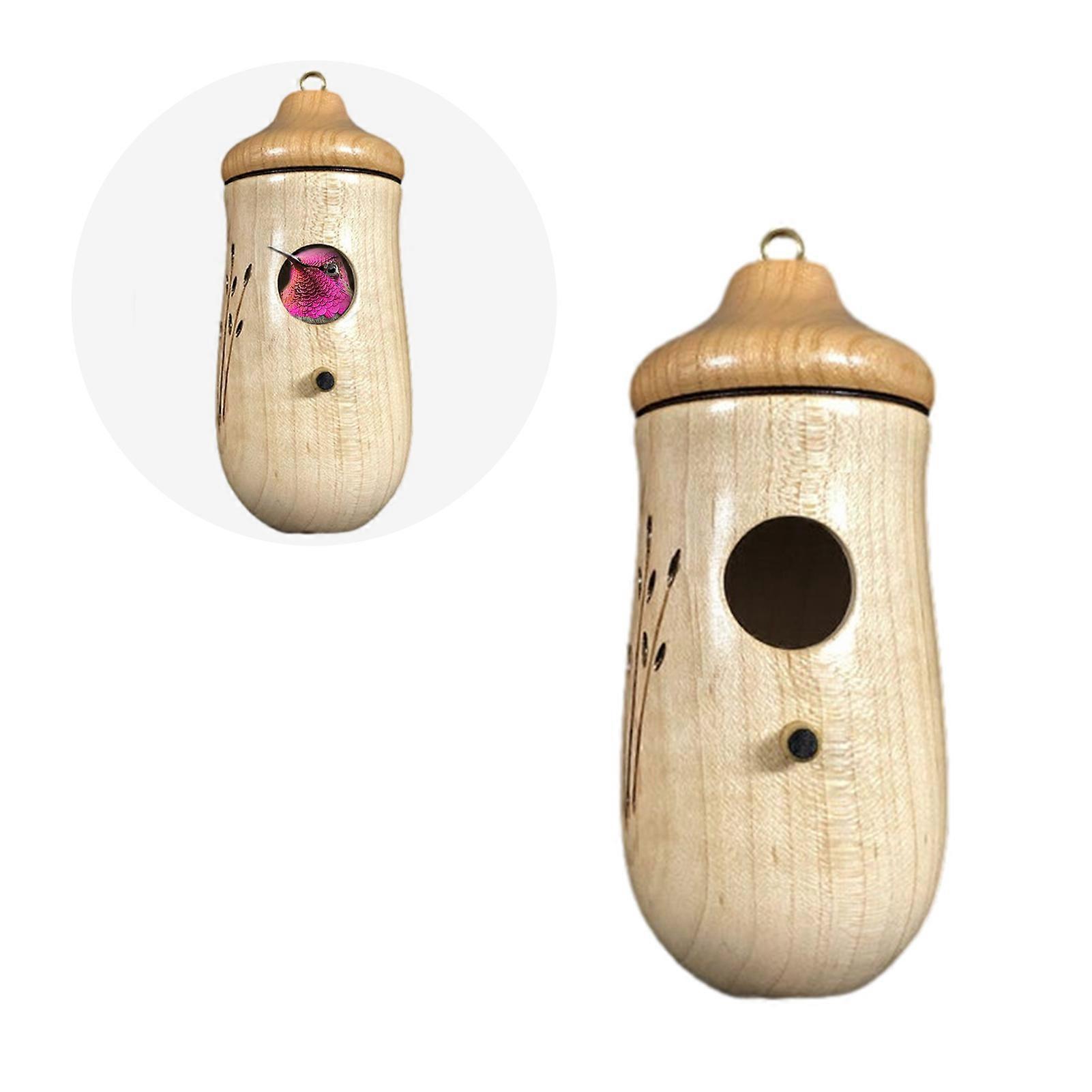 Wooden Bird House Hollow Breathable Small Bird Nest Box Rustic Oak Maple Cherry Wood Bird Feeding House Station For