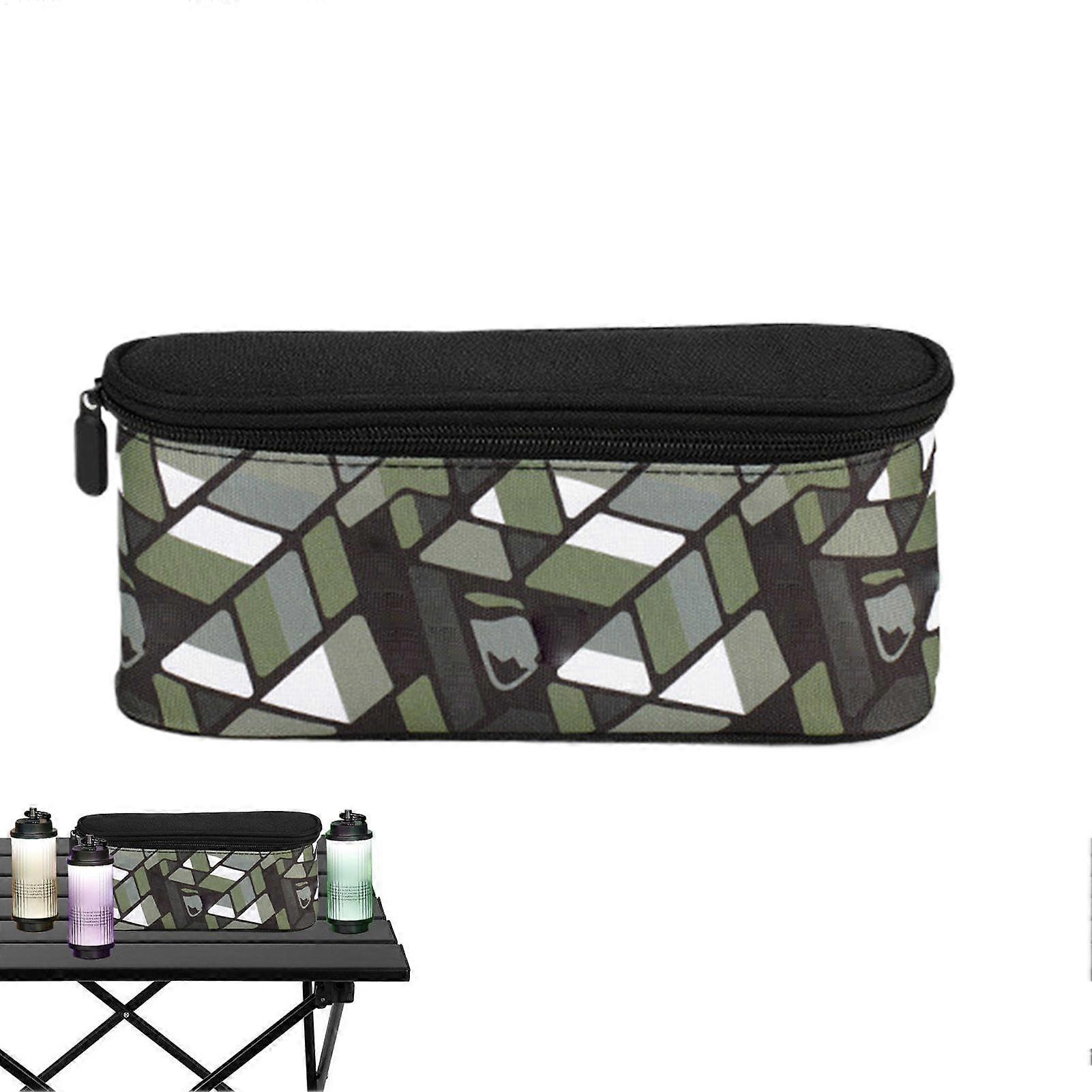 Portable Lamp Organiser Bag Small Camping Organiser Bag Dark Tea Green with Removable Handle and Compartments for Hiking