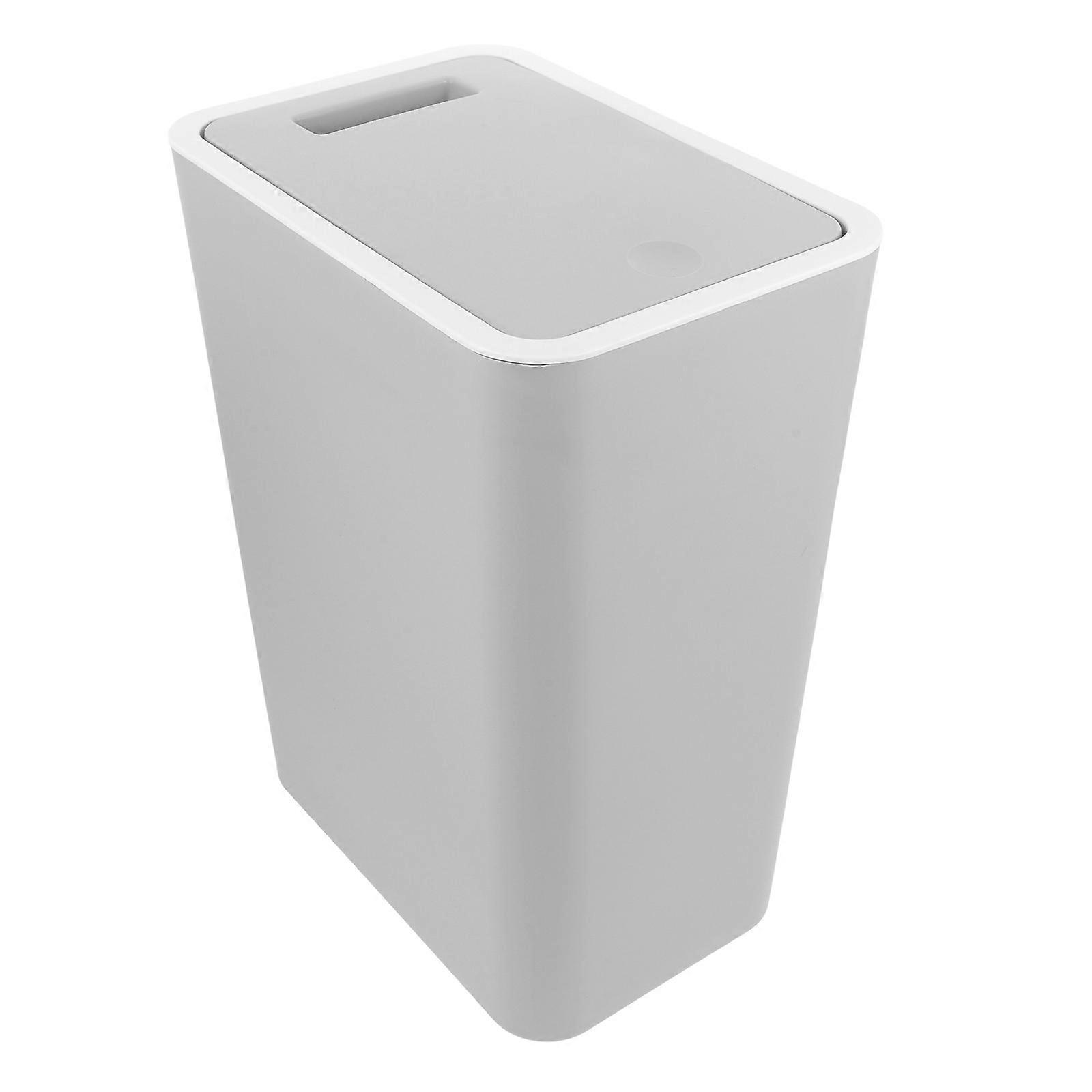 15L Trash Can with Lid Small Plastic Waste Bin with Press Top for Bathroom Kitchen Office Rectangular Grey