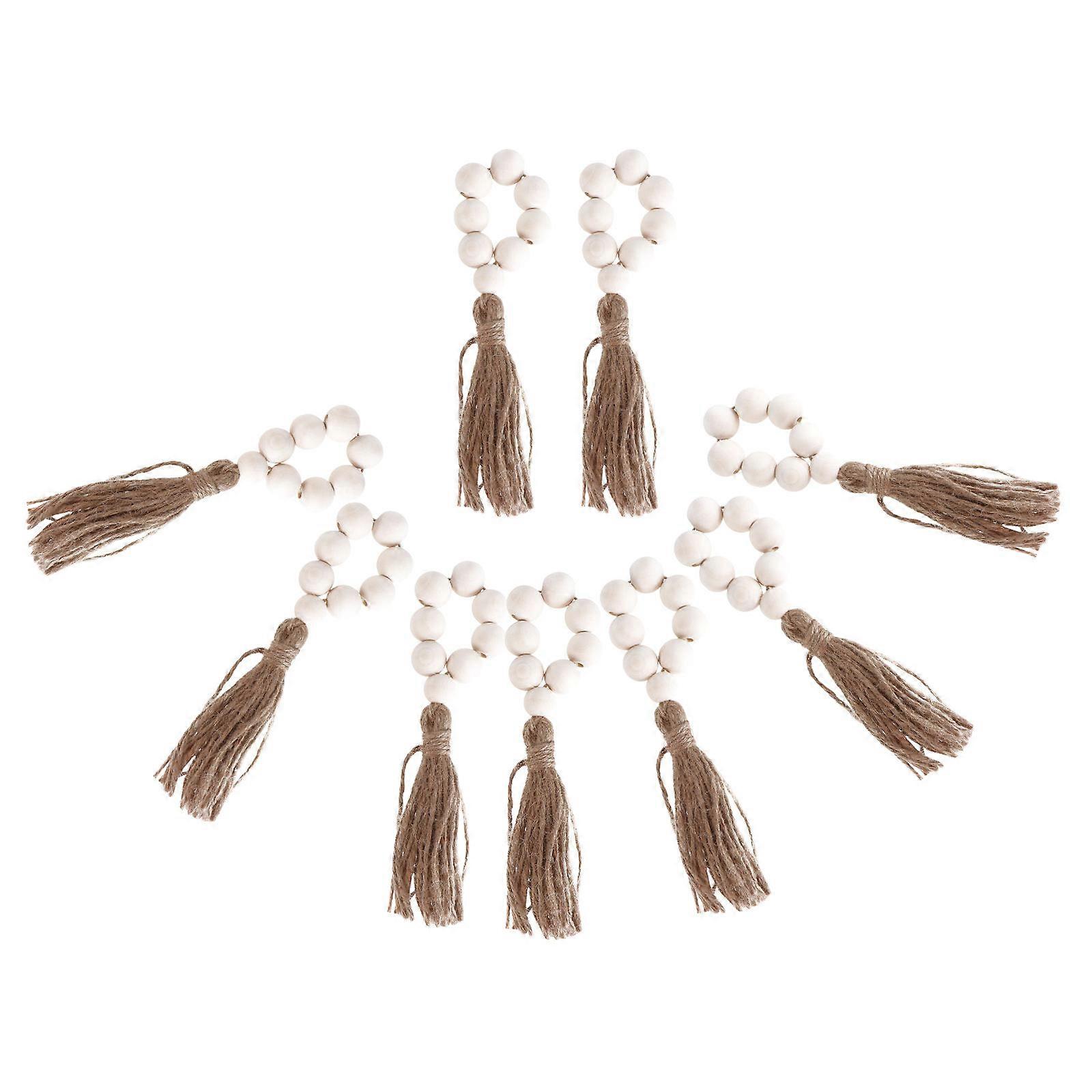 Wood Bead Napkin Rings for Home Decor and Table Decoration 8 Pcs 2 Sets Beige