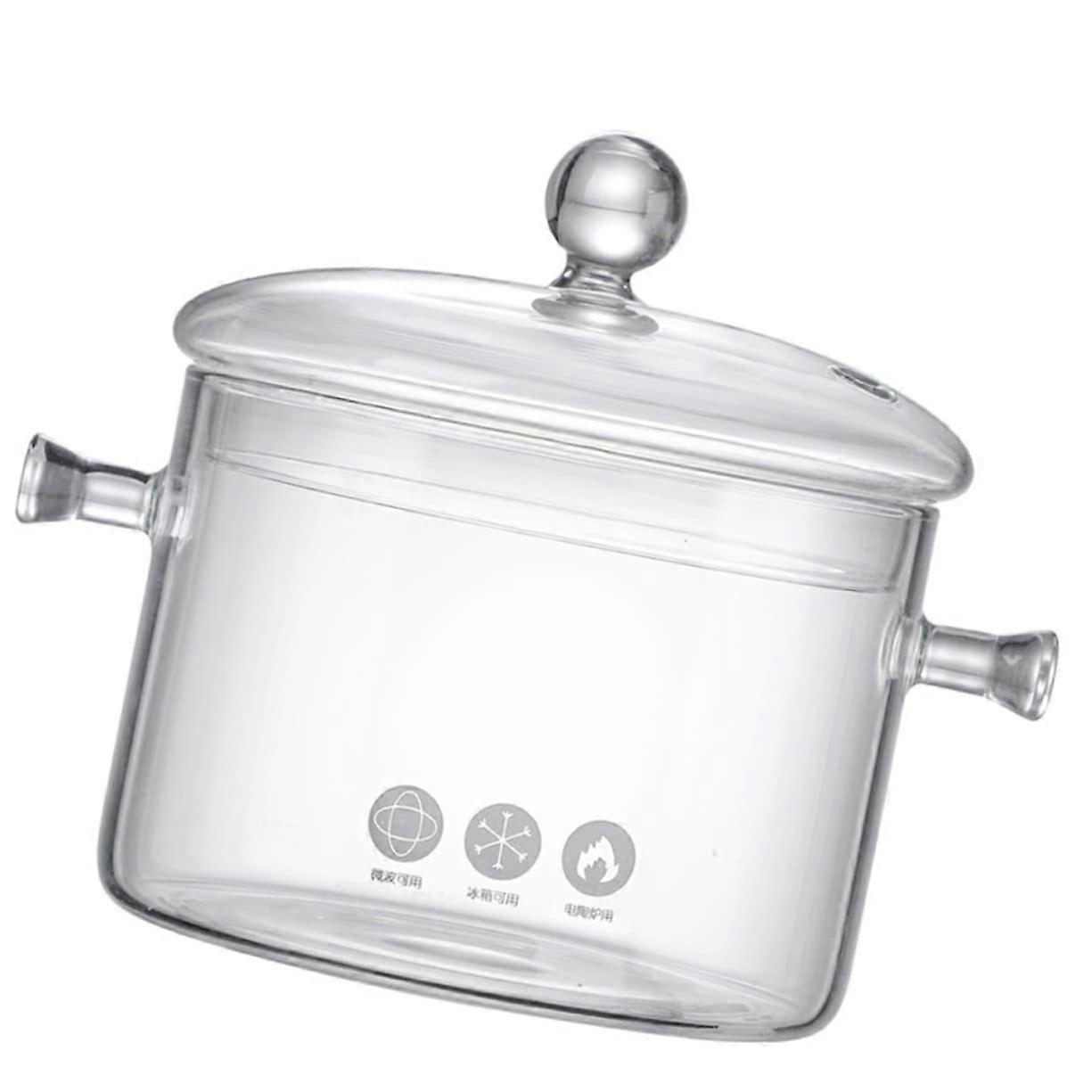 Heatresistant soup pot with double handles, transparent cooking pot for home, stable material, easy to cook and clean, durable glass pot for stews.