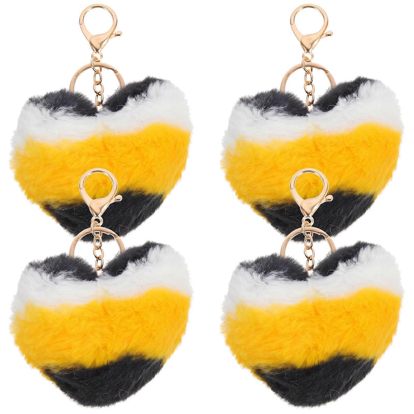 Valentines Heart Key Ring 4Pcs Plush Key Chain Heart Shape For Daily Use And Special Occasions Attractive Bag Accessories
