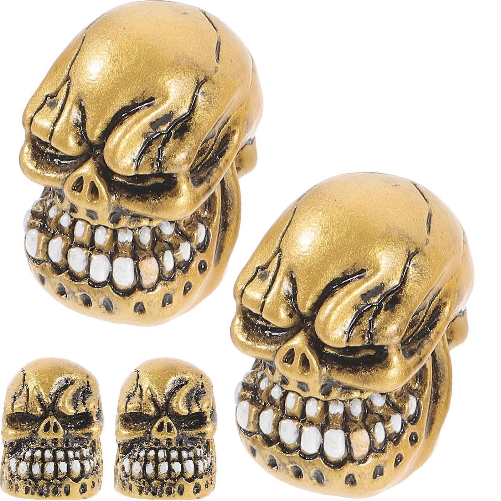 Skull Shaped Tire Valve Caps for Decor Golden Resin Material Fits Most Cars and Motorbikes 4 Pieces