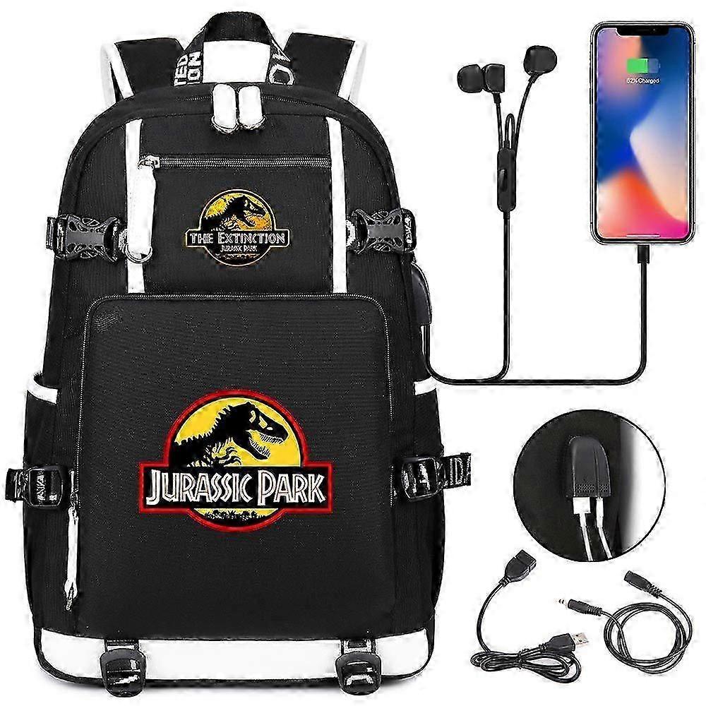 British-Style Dinosaur USB Charging Rucksack - Generously Sized for School Essentials