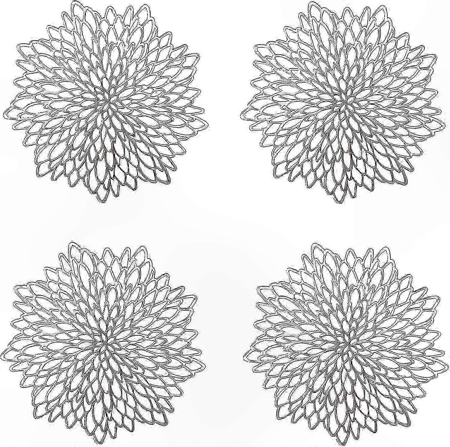 Silver Round Placemats Set of 4, Elegant Hollow Design Plastic Table Mats for Dining Decor