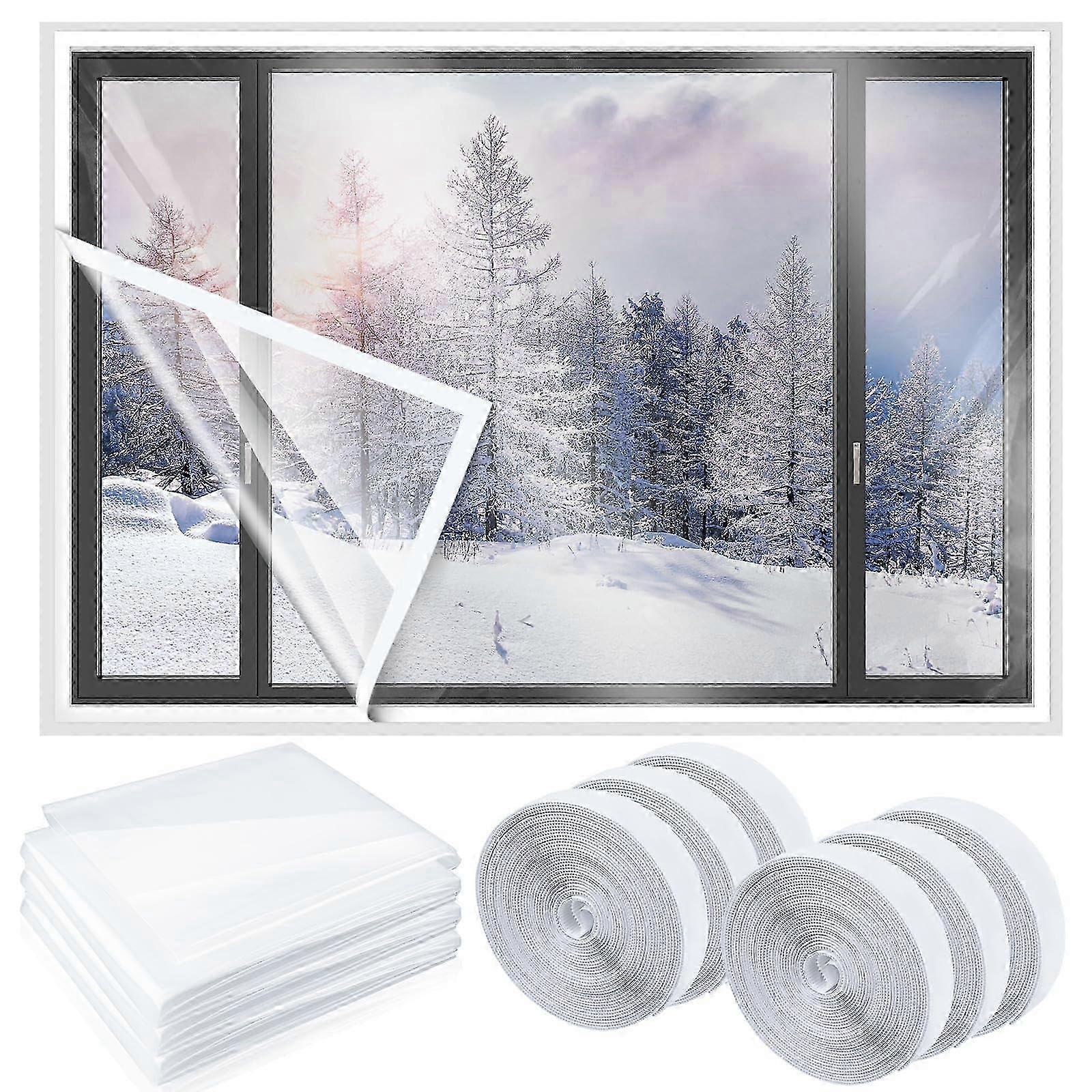 3 Sets 63 x 63 Inch Window Insulation Kit with Adhesive Straps