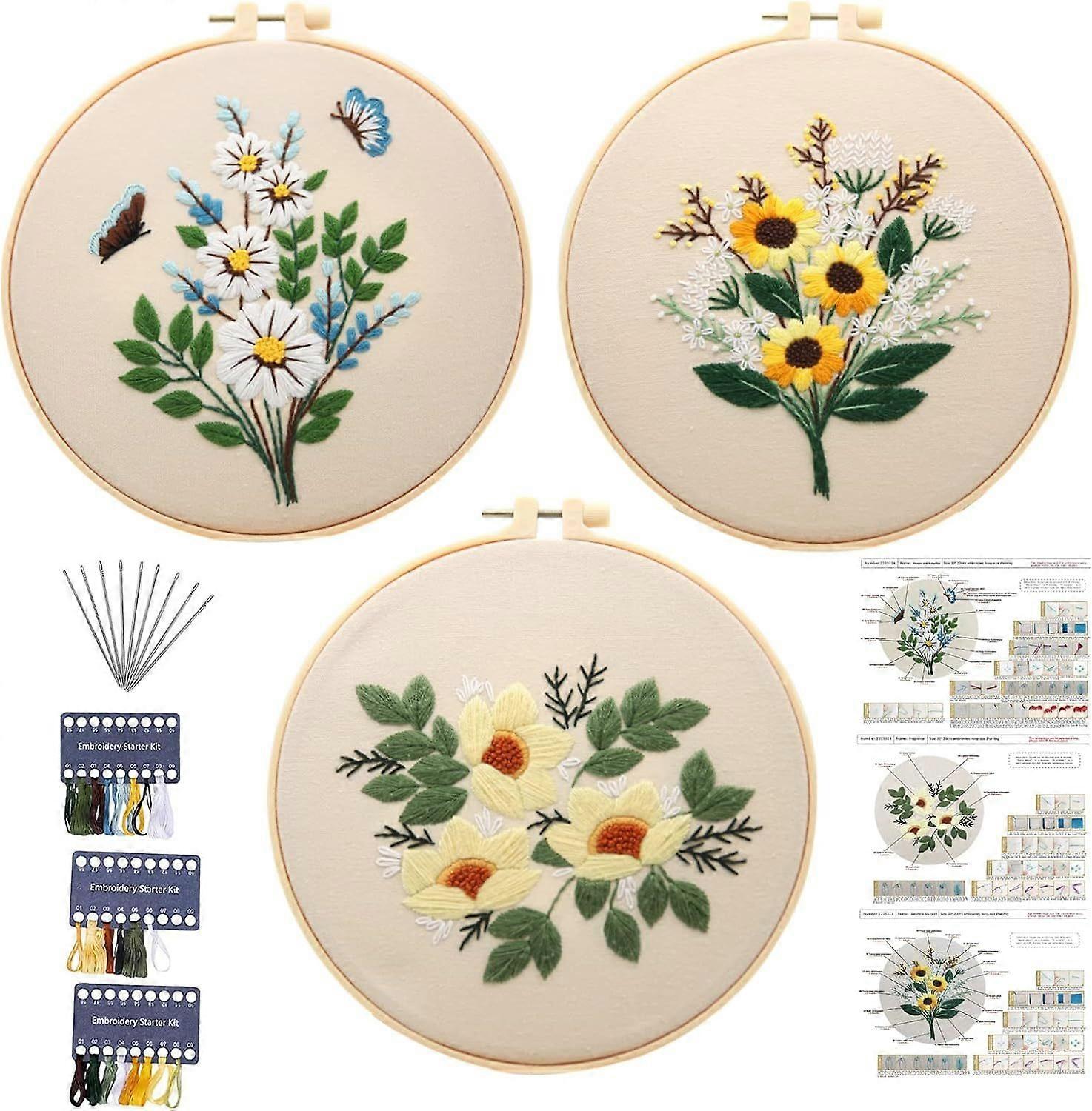 INF 3-Pack Handmade EmbroideryIY Material Kit for Beginners, Includes Embroidery Bow, Thread and Tools