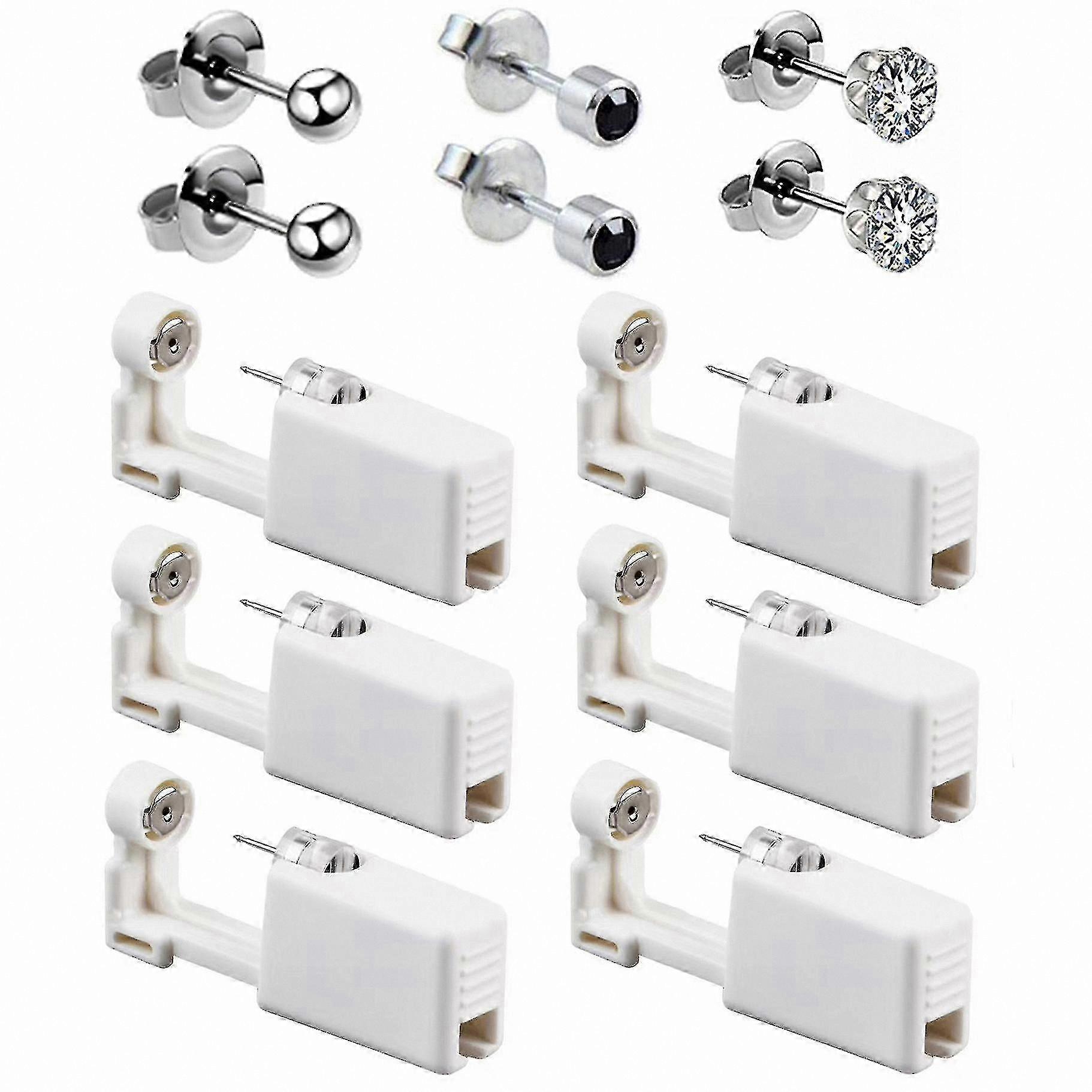 6-Piece Ear Piercing Kit with Disposable Gun, Studs, and Cleaning Tools for Nose, Cartilage, Tragus, Helix Use