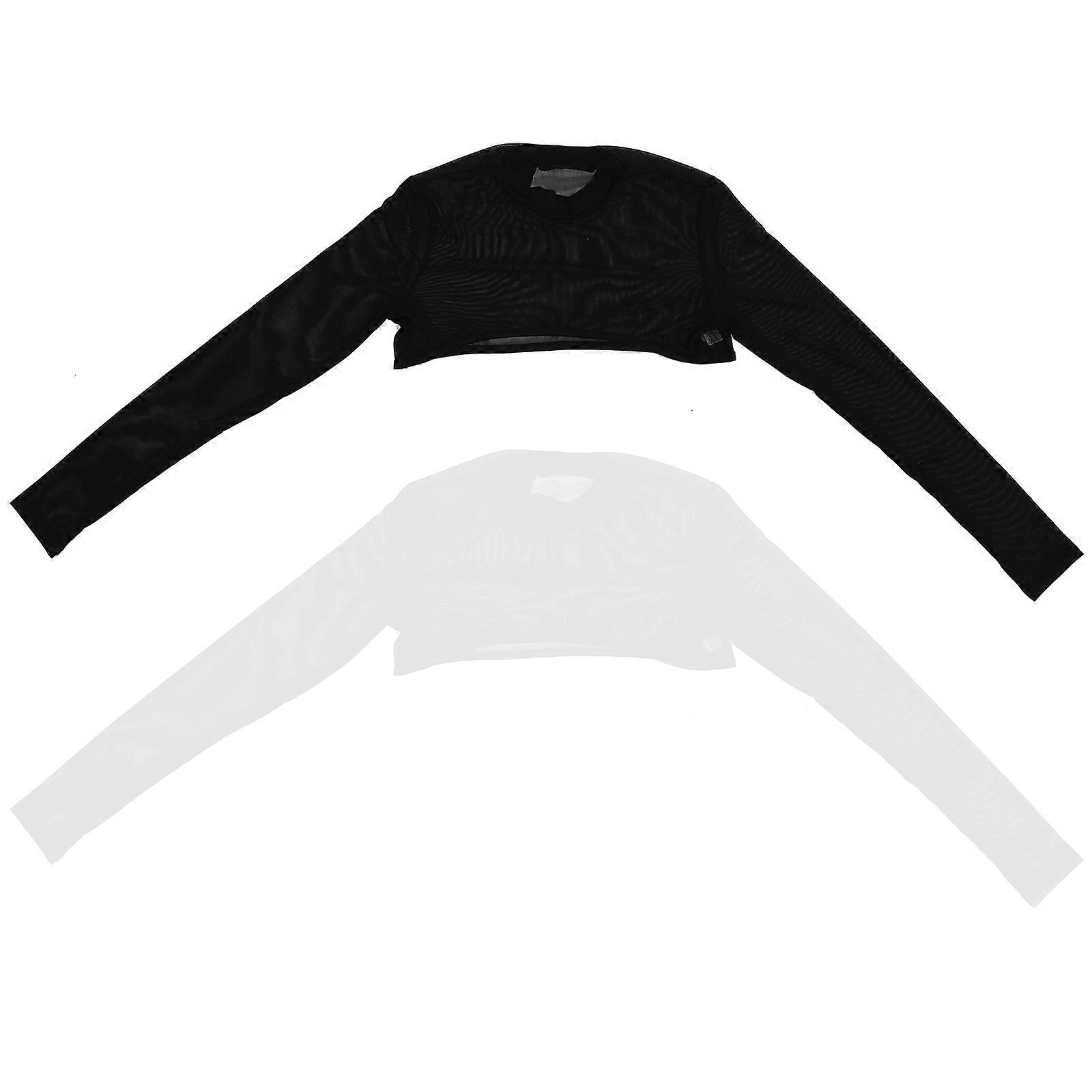 Women Mesh Crop Tops 2Pcs Assorted Color Casual Occasions High Neckline Sheer