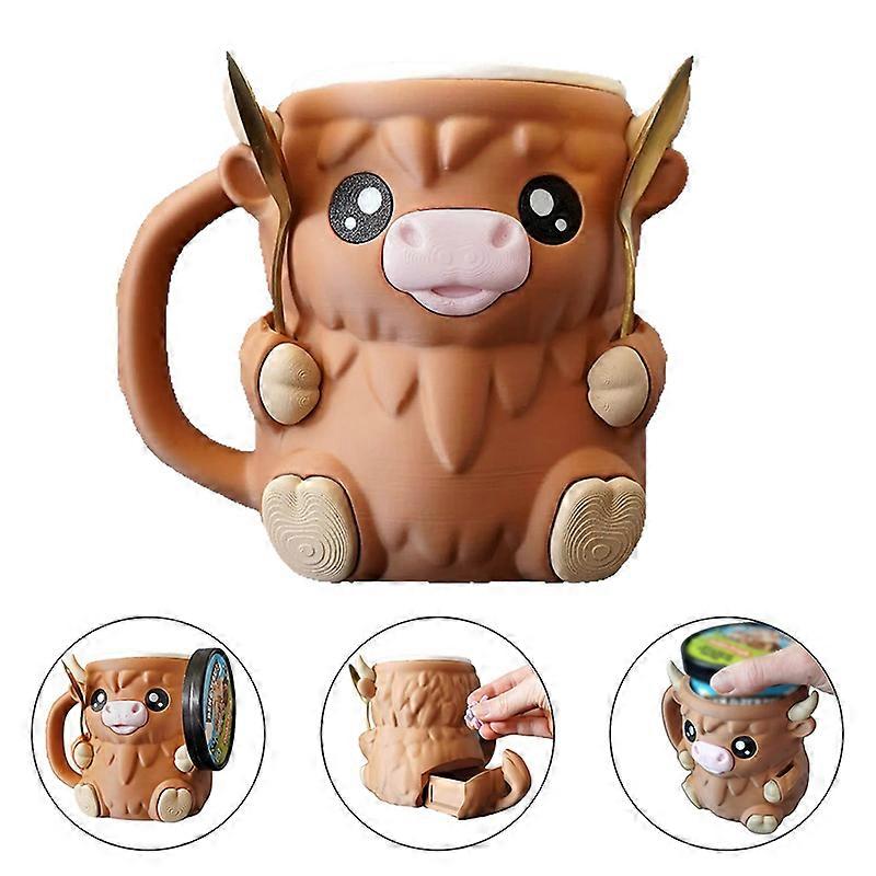 Highland Cow Ice Pint Holder,Ice Cream Pint Sleeves Cover With 2 Spoon & Handle