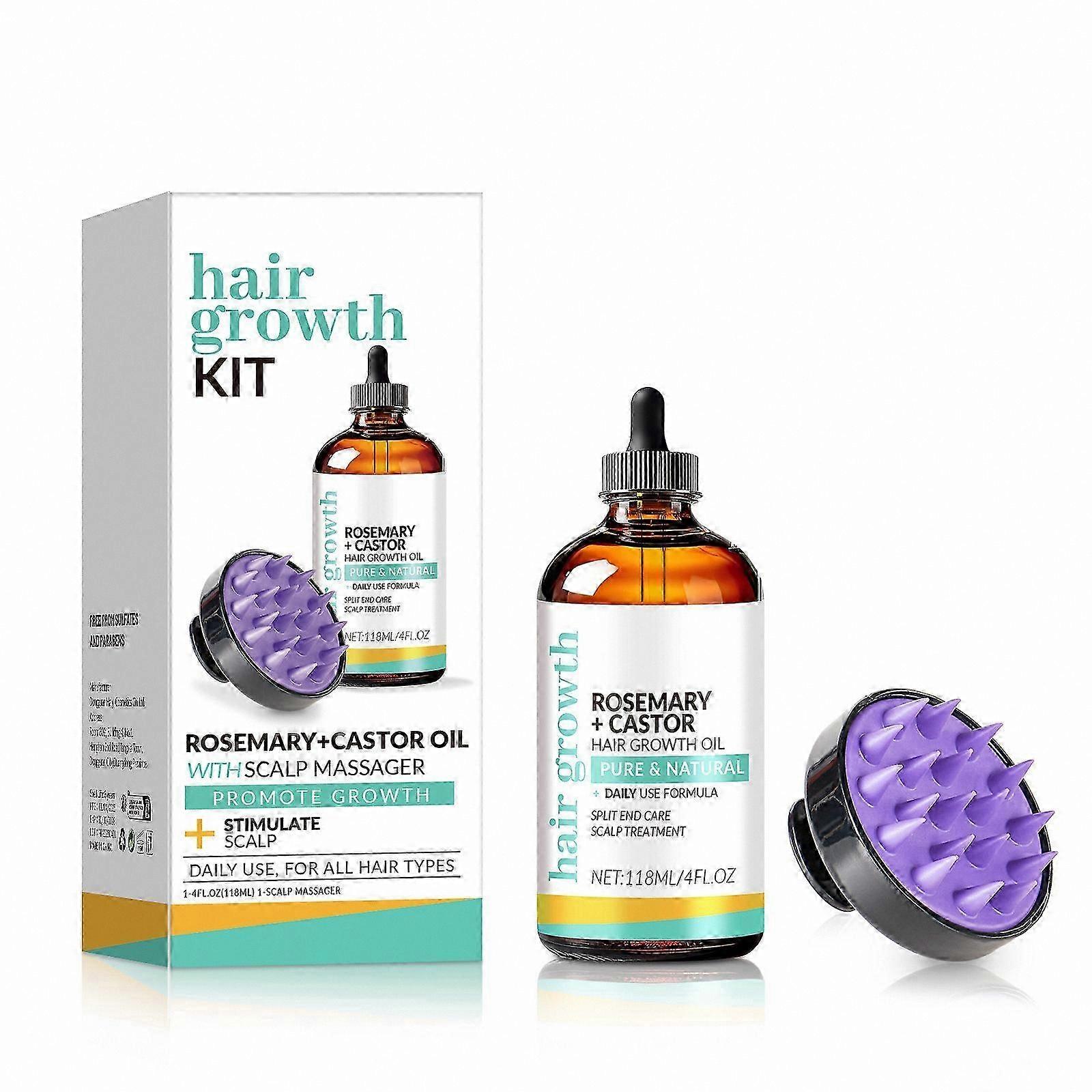 Rosemary and Castor Oil Hair Growth Kit with Scalp Massager for Dry Itchy Scalp Thickening Solution