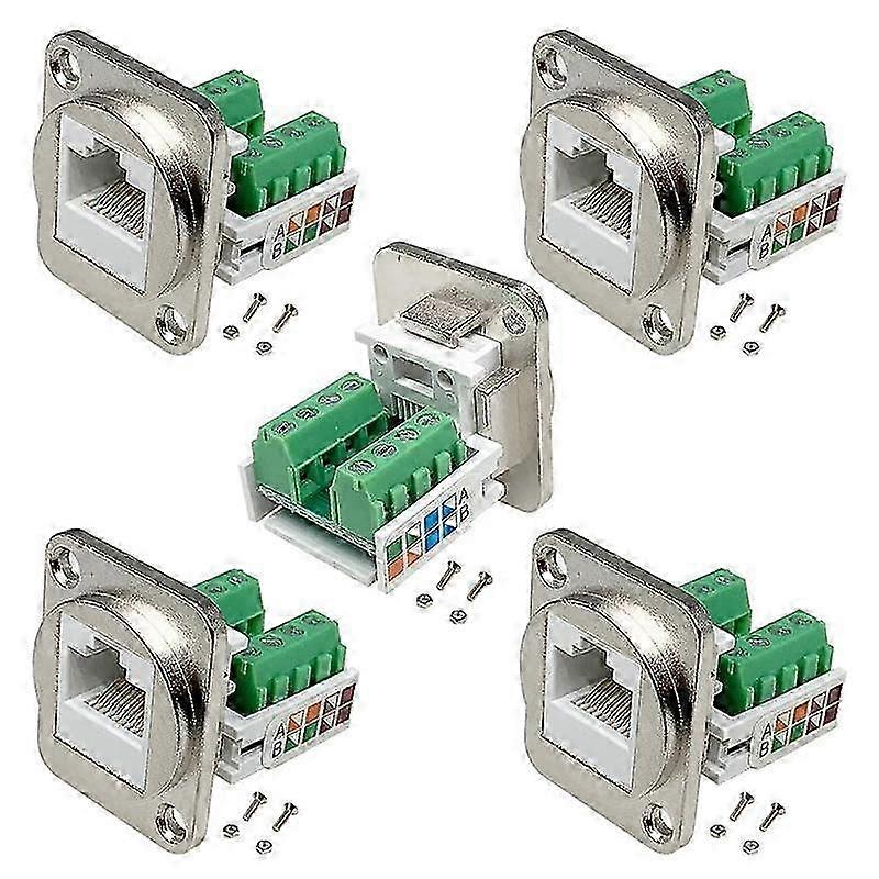 RJ45 Panel Mount Screw Terminal Adapter, RJ45/8P8C Panel Mount Connector,D-Type RJ45 Female Solderless Terminal
