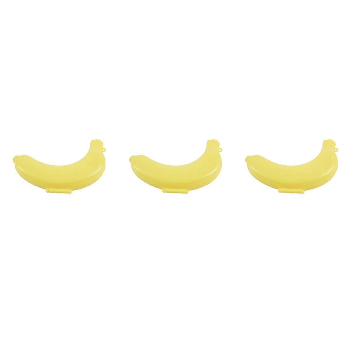 3X Banana Case Lunch Box Protector Container Holder Carrier Storage - Yellow
