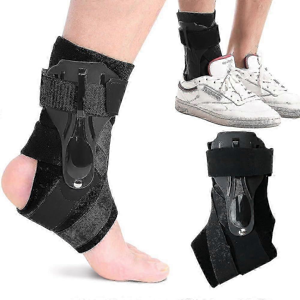Ankle support brace for sports with adjustable strap and PE board