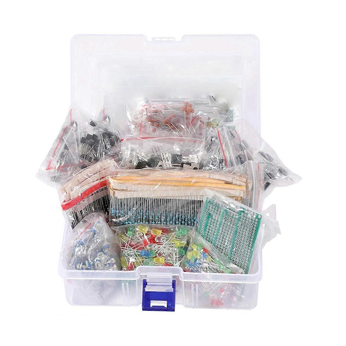 1818PCS DIY Elektronik Komponenten Kit Sortiment Widerstände LED Triode Kondensatoren Dioden PCB Potent
