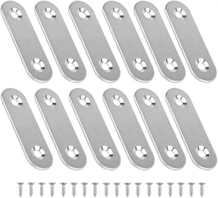 12 Pieces Straight Flat Fixing Plates Straight Flat Metal Support Brackets Plates Assembly Legs 16 * 56mm Flat Fixing Brackets for Furniture Fixing