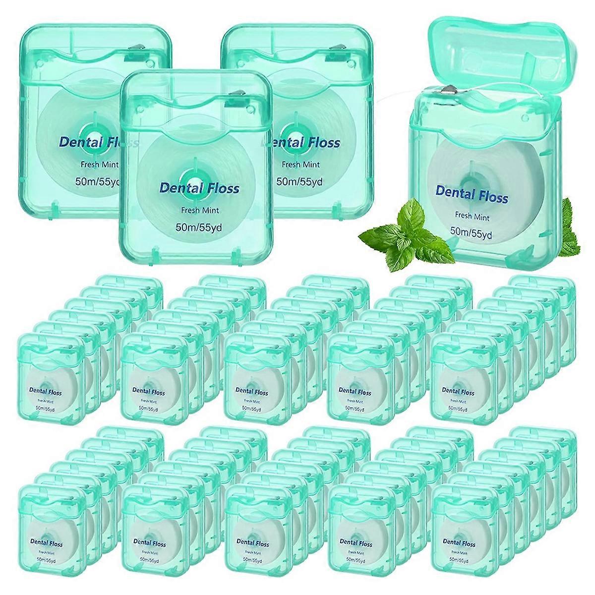 60 Pack Dental Floss Bulk Mint Flavored 50m Each Travel Green