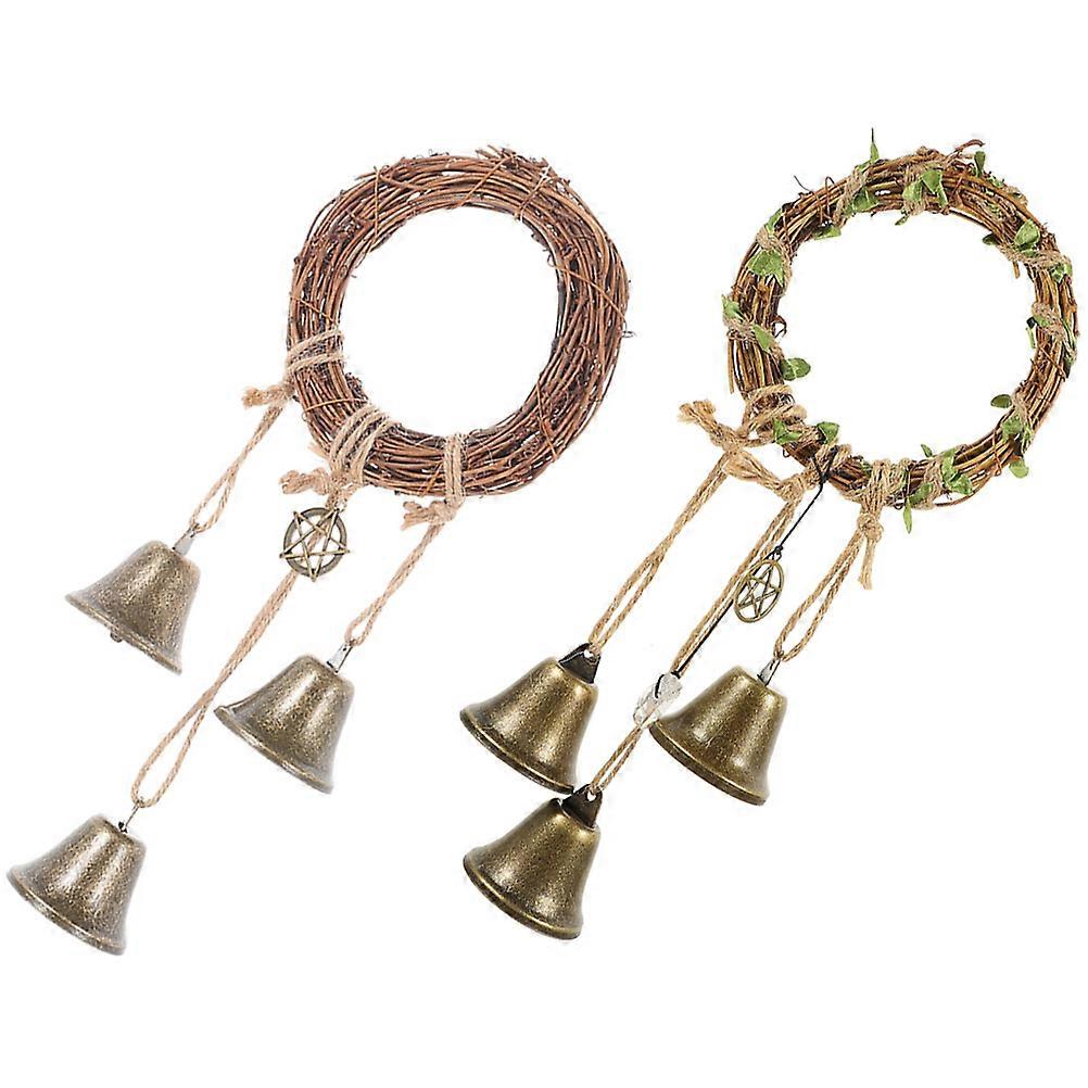 Hanging Windchimes Witch Bells Bell Shape Garden Ornaments Rattan Iron Assorted Color for Hanging Ornaments 2Pcs