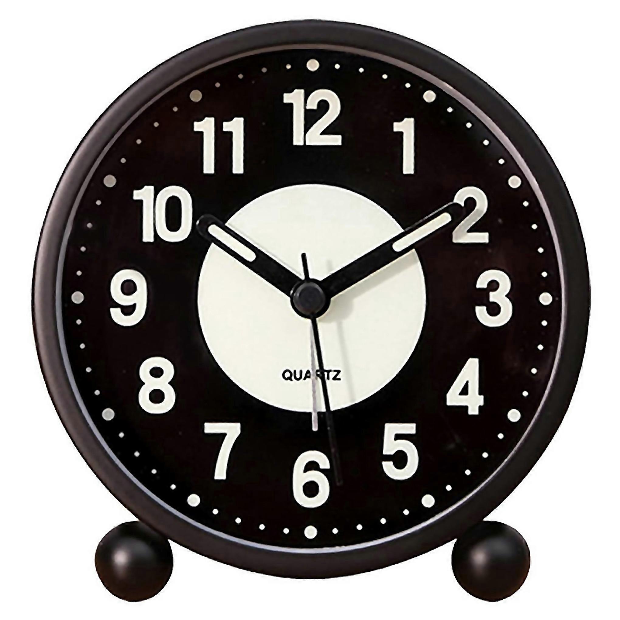 For Alarm Clock Luminous 4 Inchround Silent Analog Table Clock Nontickingbattery Operated With Loud