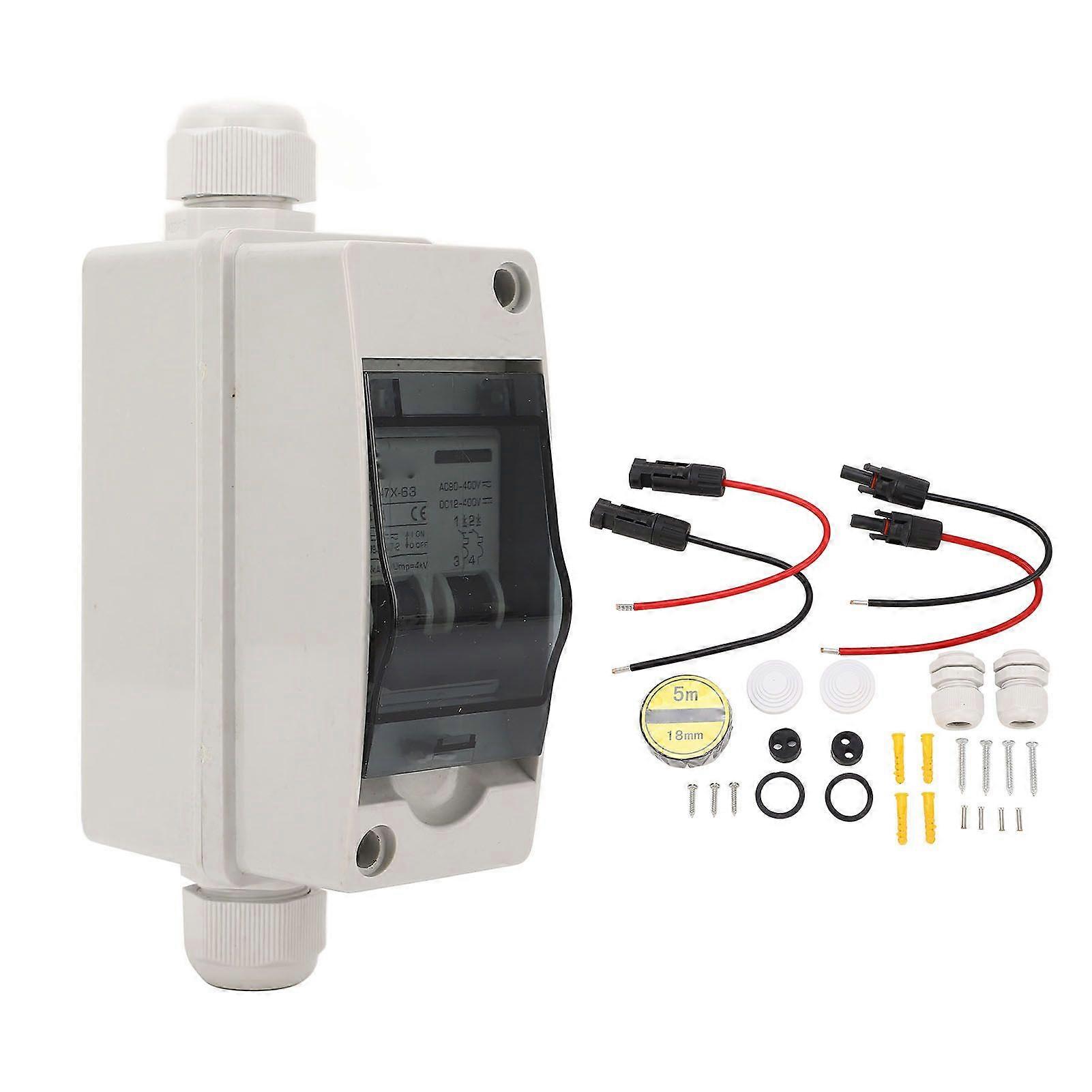 40A Dual Power PV Disconnect Switch Outdoor Small Breaker Box for Solar Panel with DIN Rail Enclosure DC 12400V AC 90400V