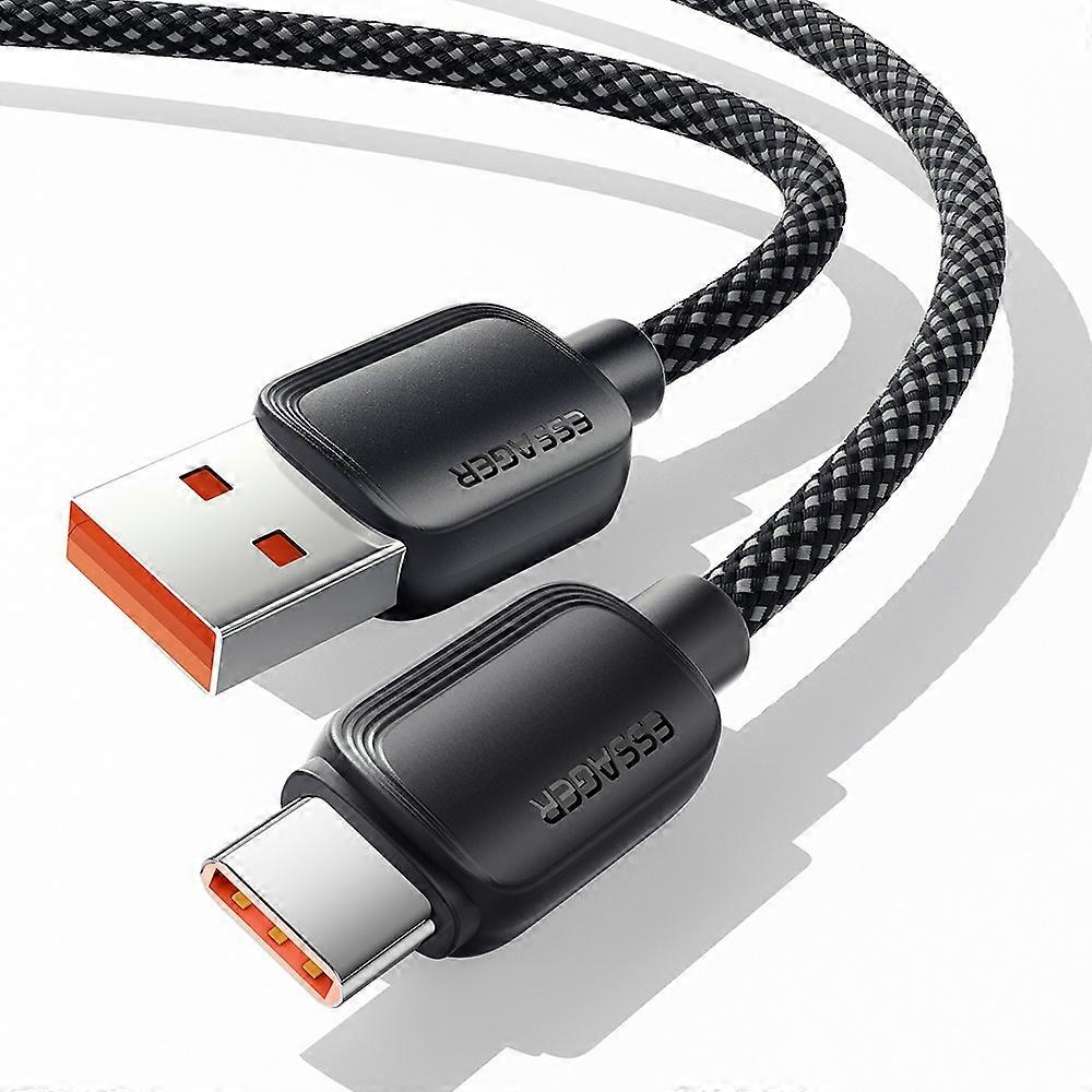 ESSAGER 3m A-C 7A 100W Fast Charging Date Cable USB-A to Type-C Braided TPE Cord - Black