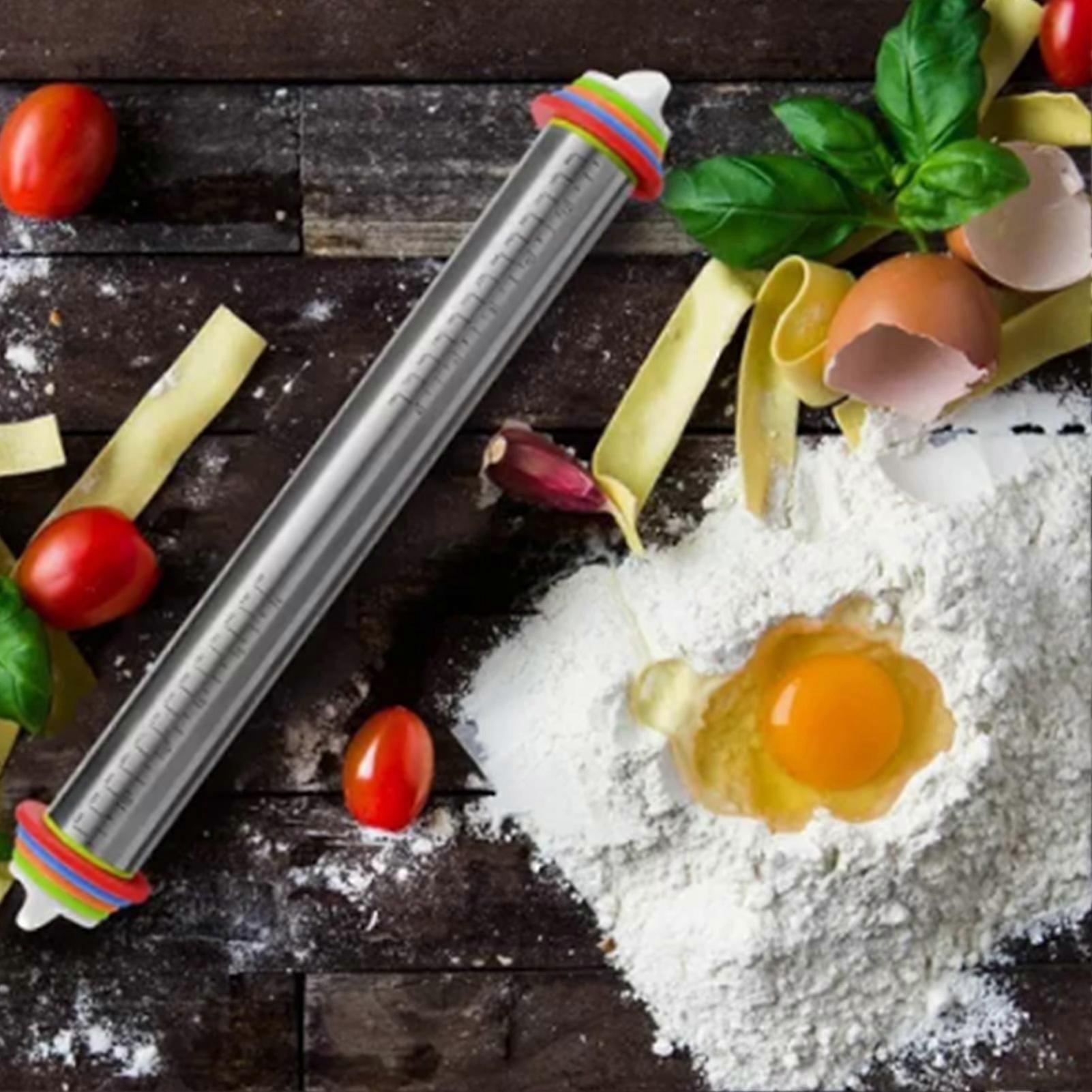 17in Adjustable Stainless Steel Rolling Pin with Scale, 43x6.5cm