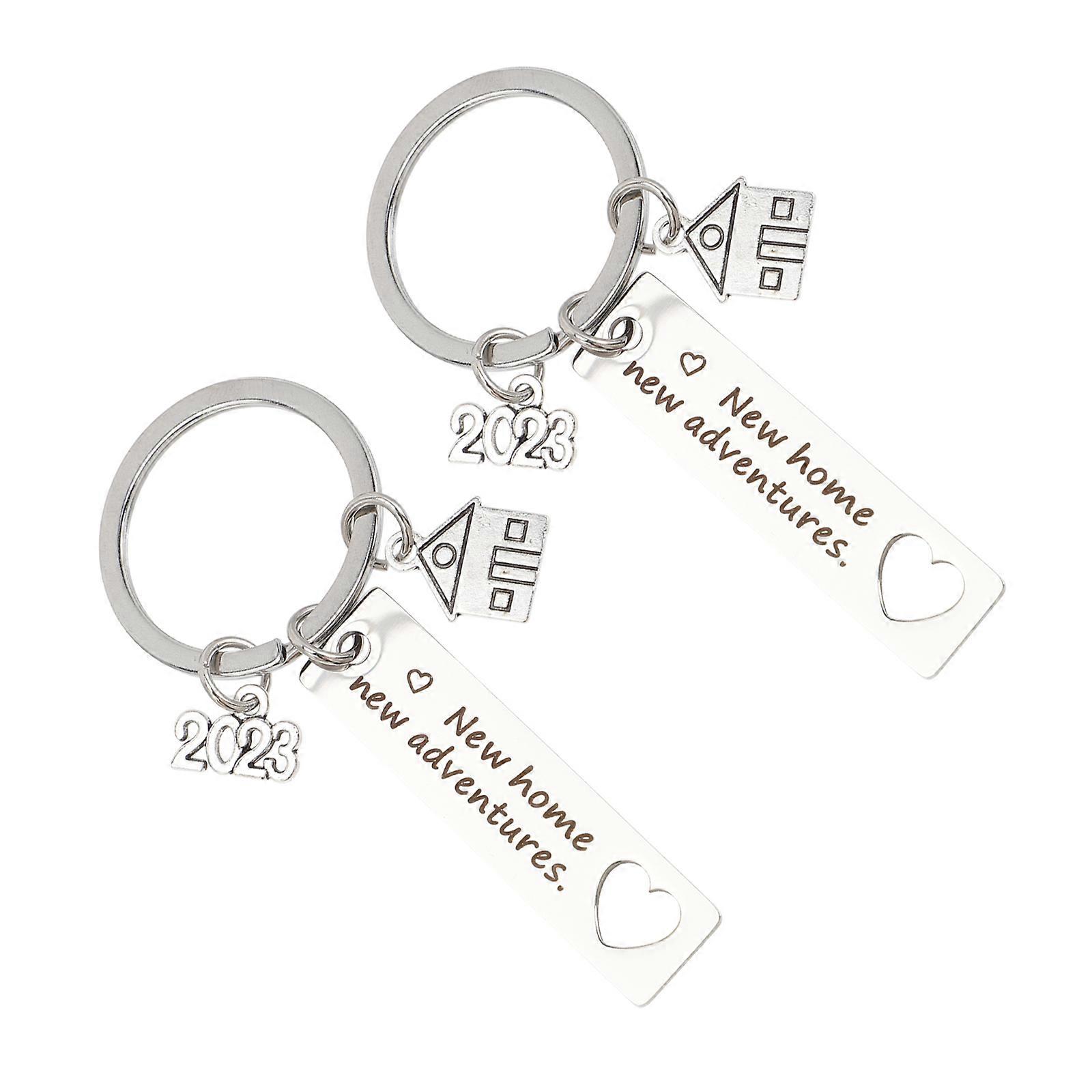 Stainless Steel Housewarming Key Chains for Homeowners and in Silver 2Pcs