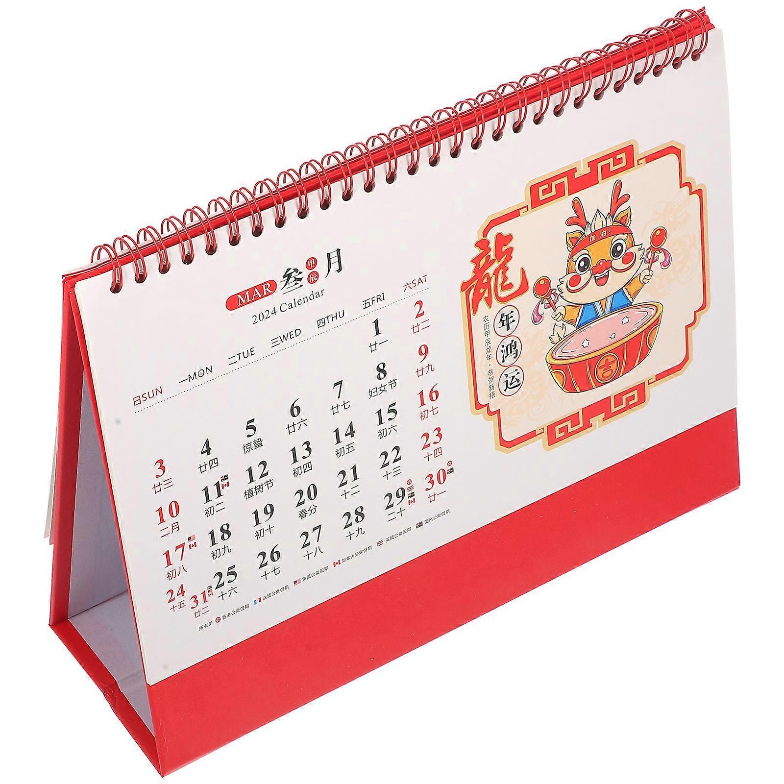 Red Desk Calendar 2024 for Home Use Freestanding Design 5Pcs