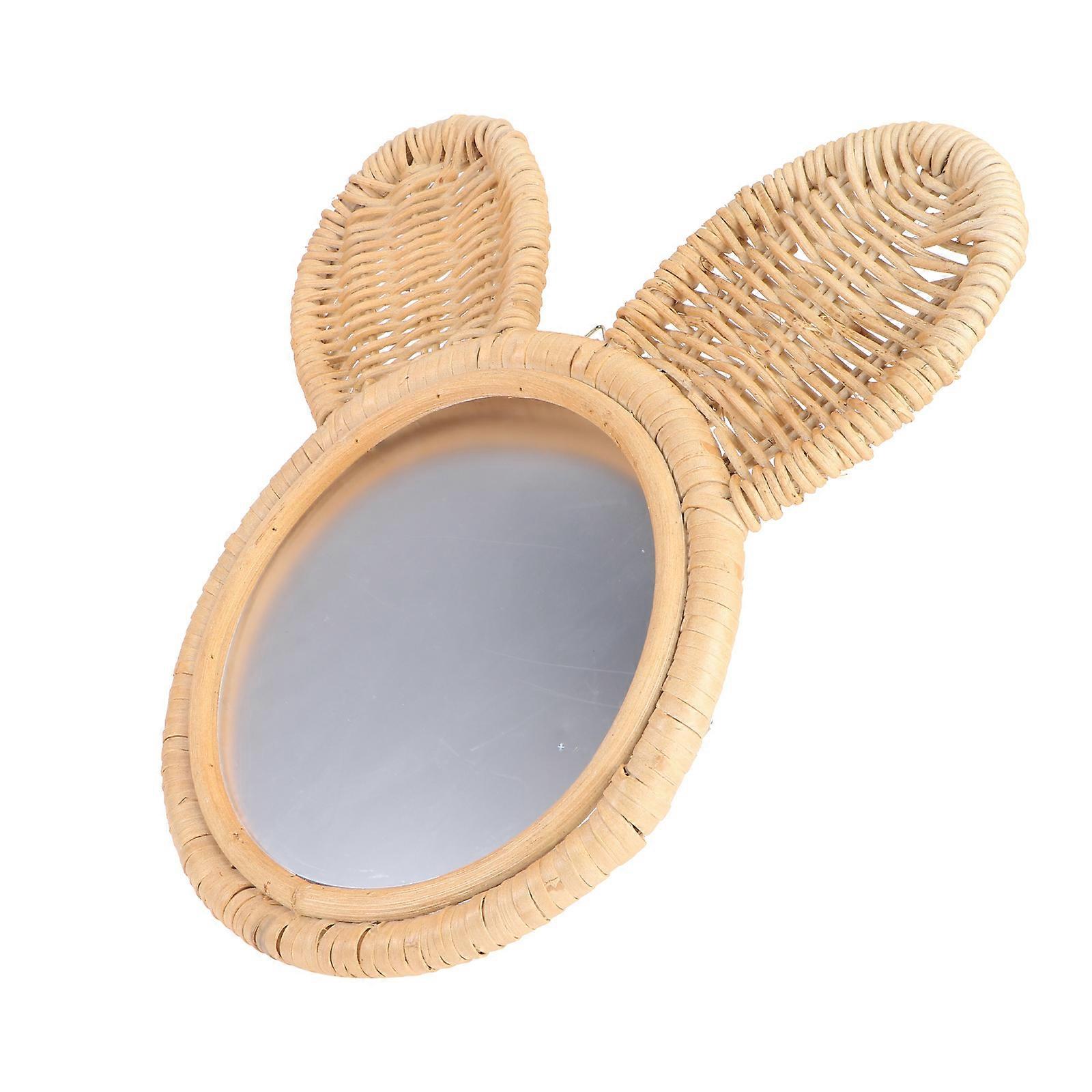 Handmade Rattan Makeup Mirror for Home Use Decorative Rabbit 2Pcs