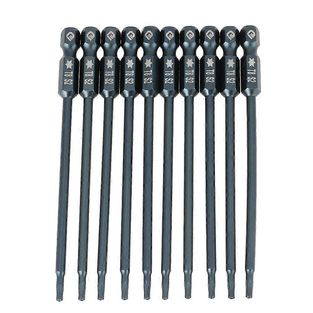 10 pcs 100mm 1/4" Hex Shank T8 Magnetic Security Star Head Screwdriver Bits Kit