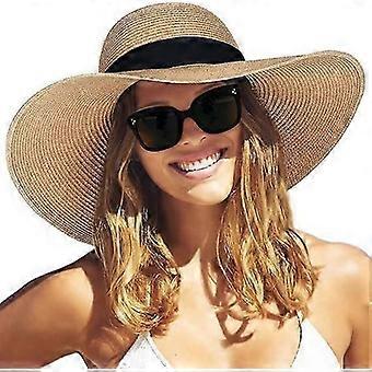 Women's Wide Brim Sun Straw Hat Upf 50 Summer Hat Foldable Roll Up Soft Brim Beach Hat