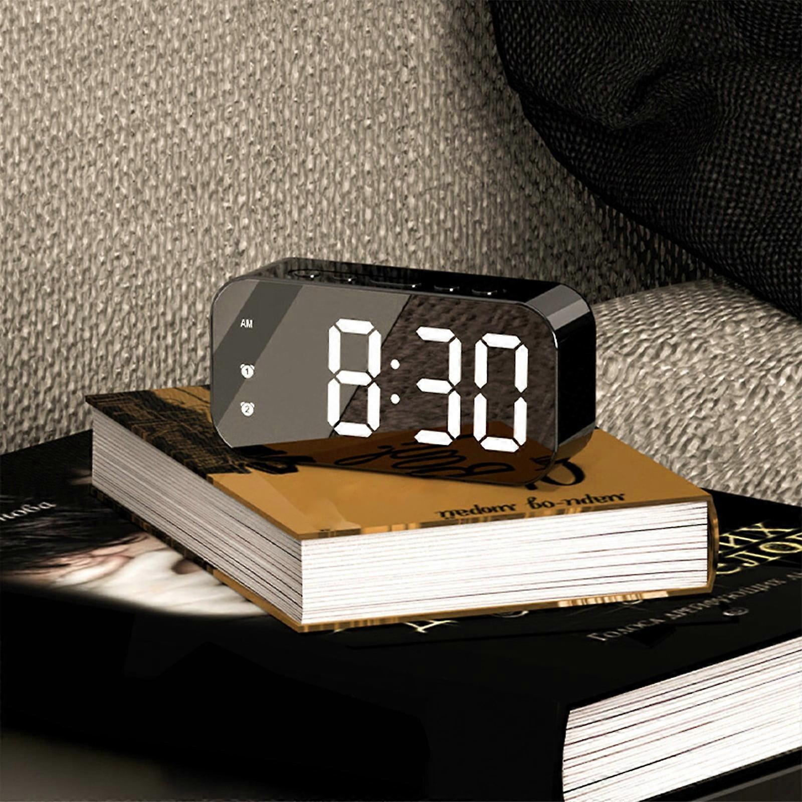 LED Alarm Clock Mirror - Compatible with Student Dorm & Office, Digital Temperature Display, Sound-Controlled, Plug-In Dual-Use